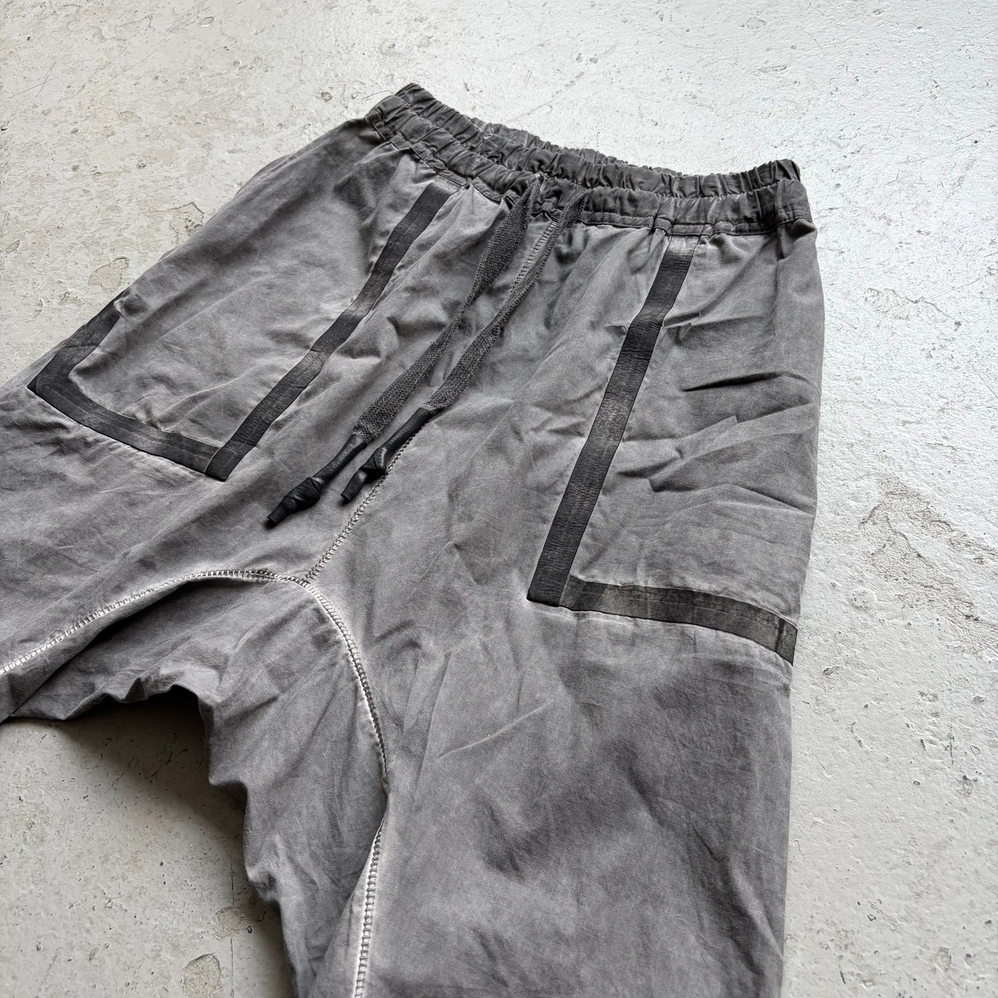 Isaac Sellam Stone Wash Drop Crotch Shorts (M)