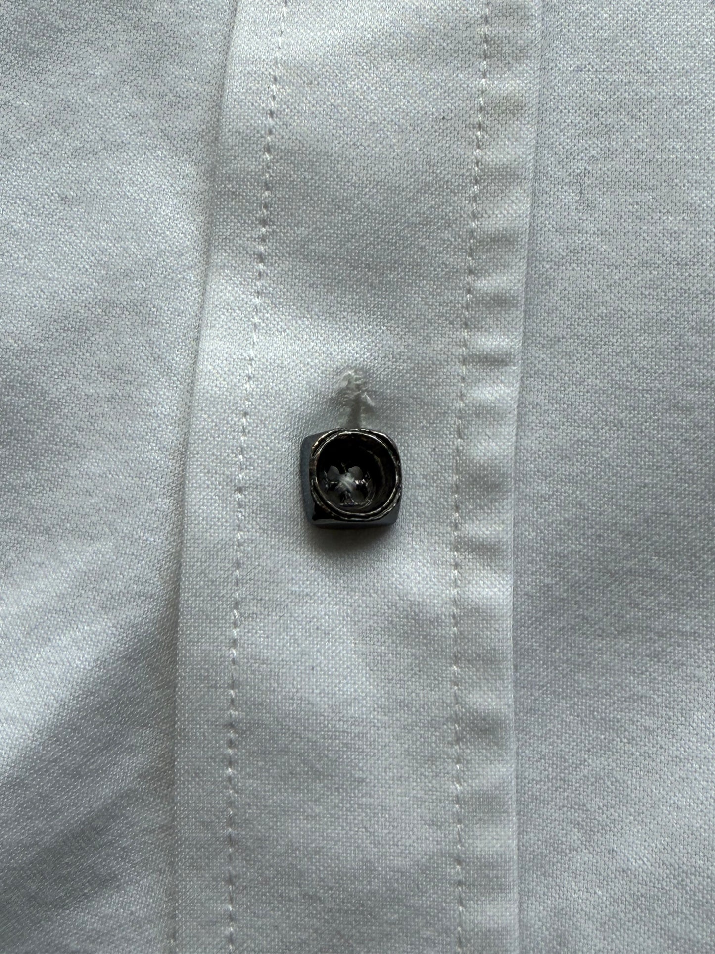 Isamu Katayama Backlash Leather Trim White Button Up Shirt (M)