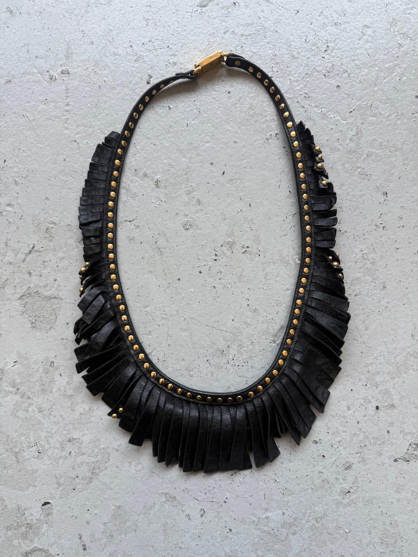 Prada Crystal & Leather Fringe Collar Necklace (OS)