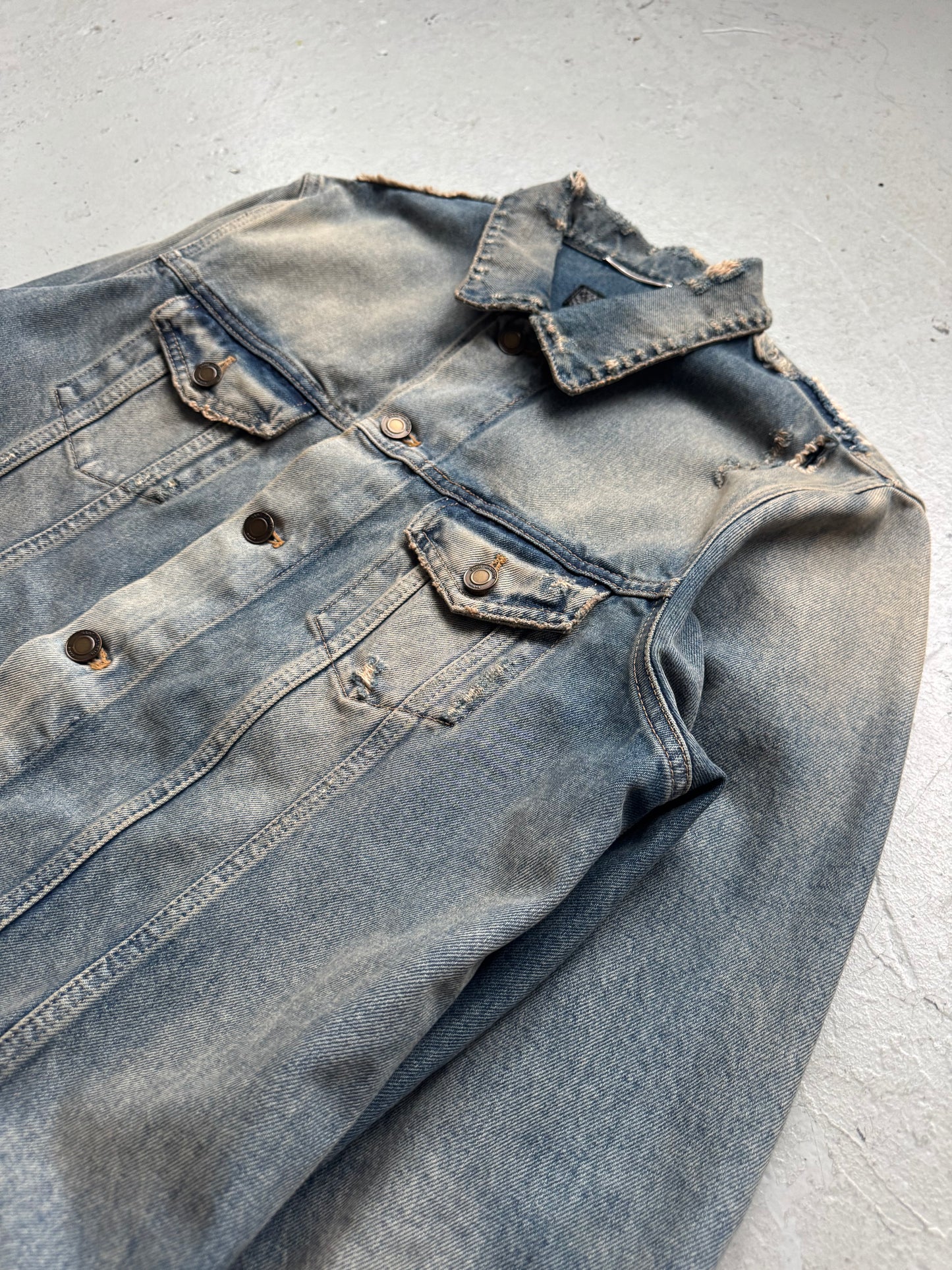 Saint Laurent Paris Light Wash Distressed Denim Jacket (XXL)