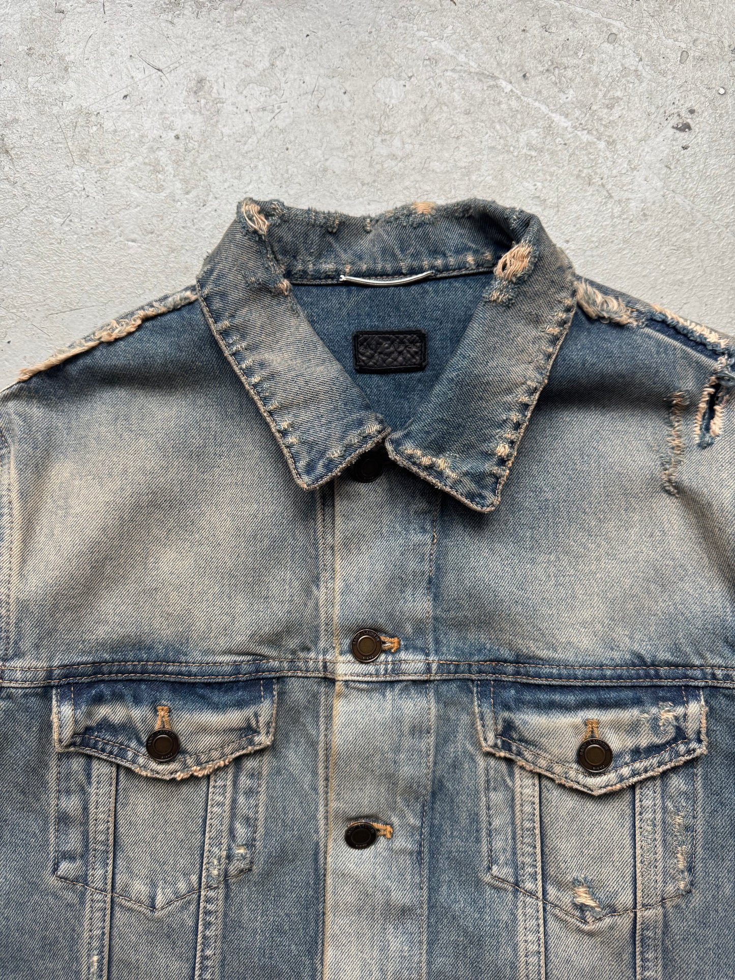 Saint Laurent Paris Light Wash Distressed Denim Jacket (XXL)