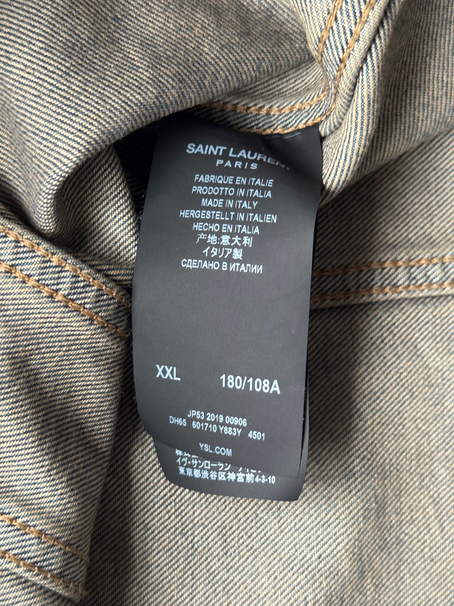 Saint Laurent Paris Light Wash Distressed Denim Jacket (XXL)