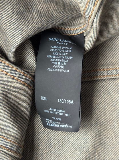 Saint Laurent Paris Light Wash Distressed Denim Jacket (XXL)