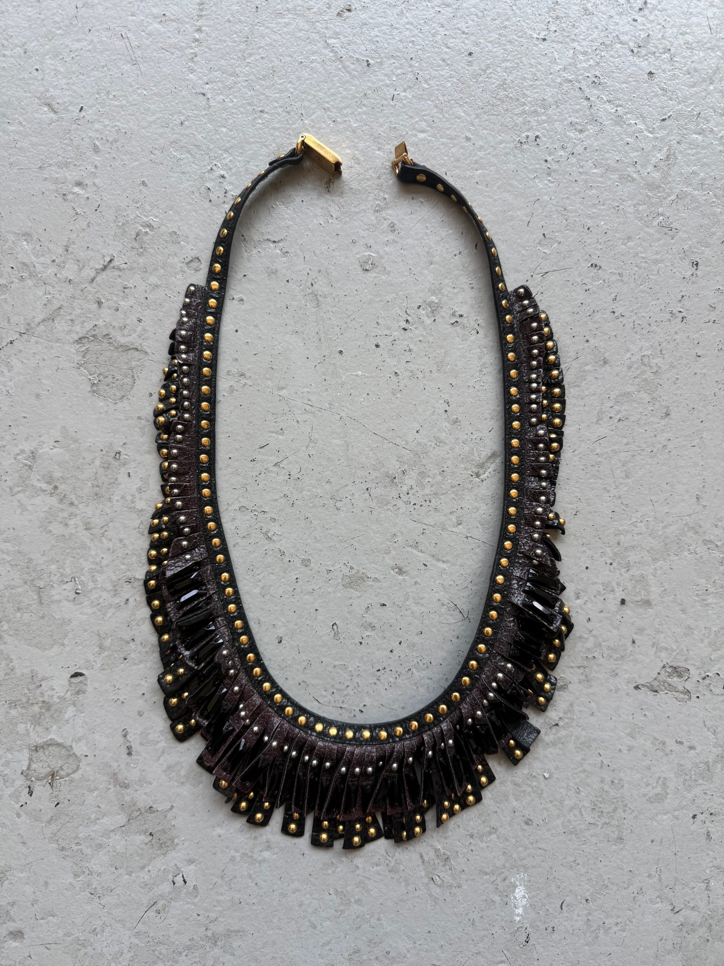 Prada Crystal & Leather Fringe Collar Necklace (OS)