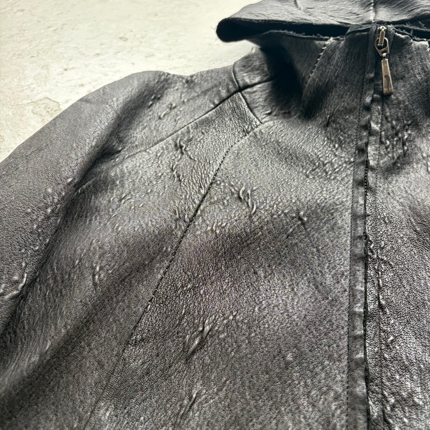 Masnada Overlock Stitch Hooded Black Lambskin Leather Jacket (52)