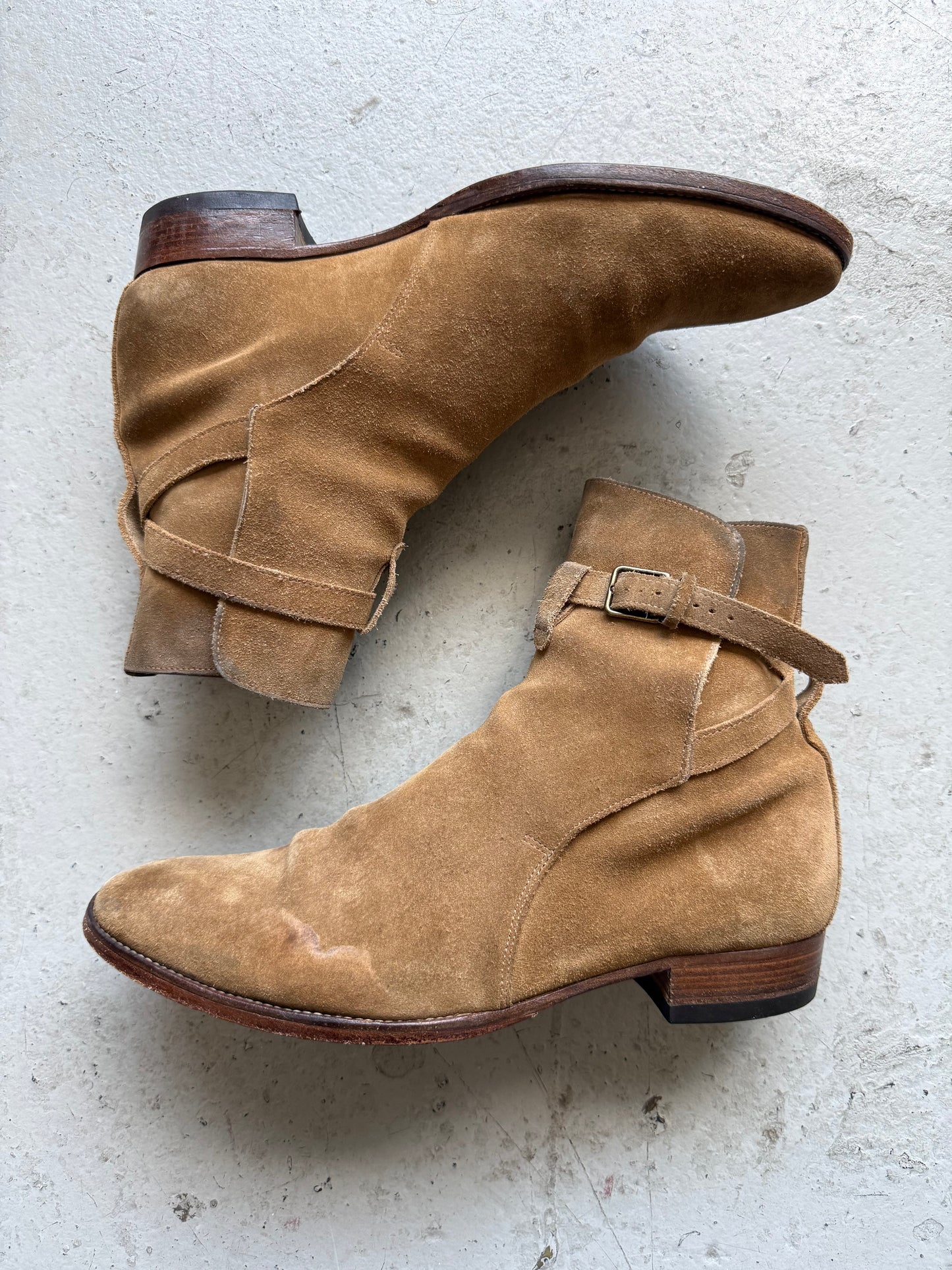 Saint Laurent Paris Wyatt Jodhpur Tan Suede Boots (41)
