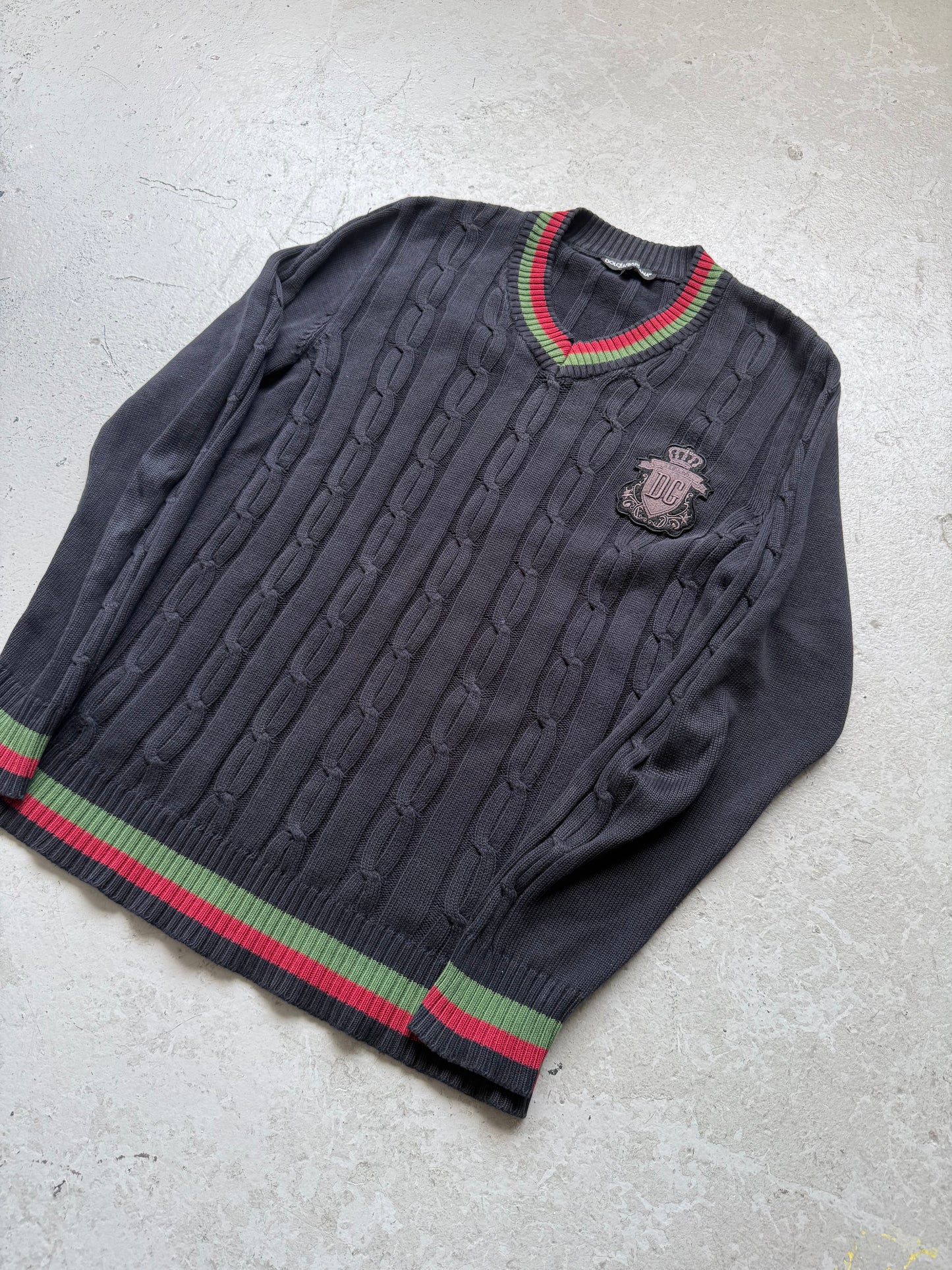 Dolce & Gabbana Green and Red Stripe V Neck Sweater (XL)