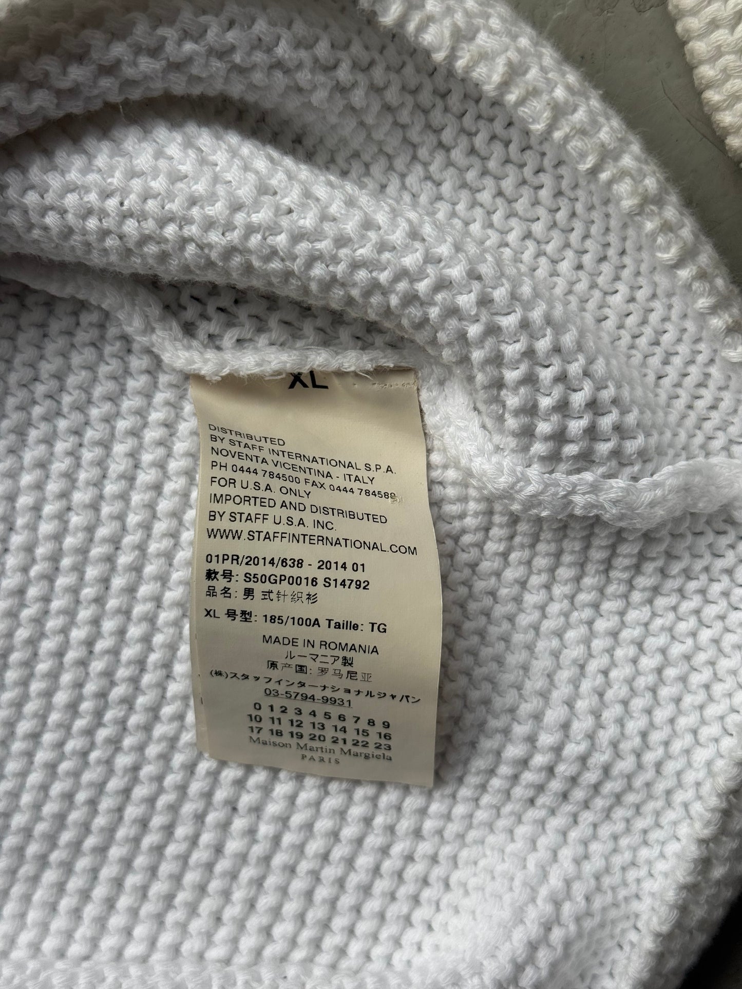 Maison Martin Margiela 14SS White V Neck Knit (XL)