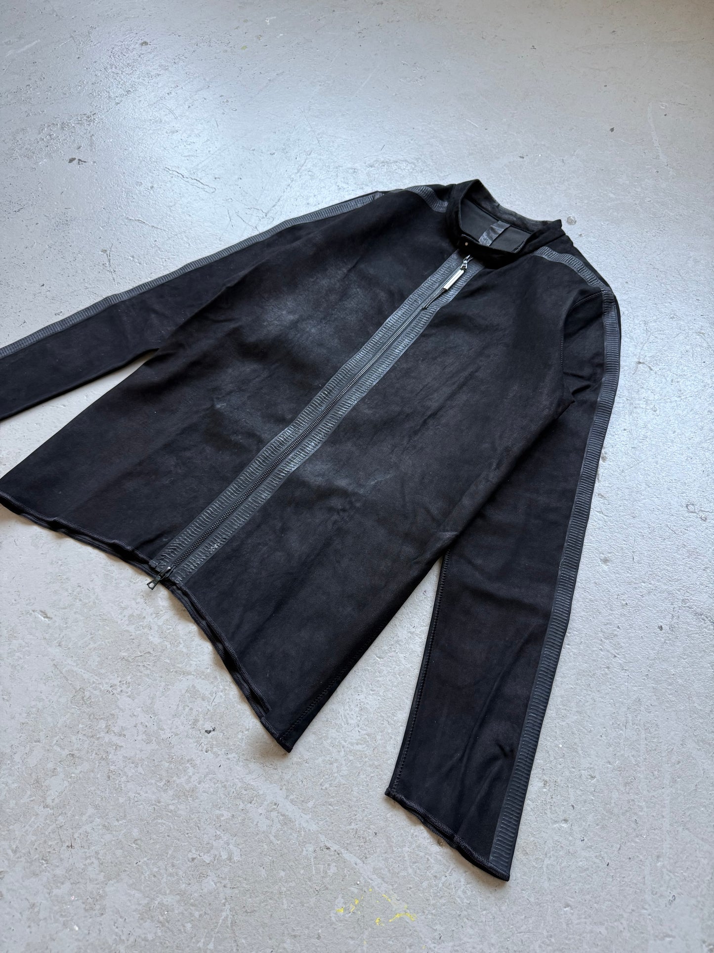 Isaac Sellam Experience Lambskin Tape Seam Black Zip Up (XL)