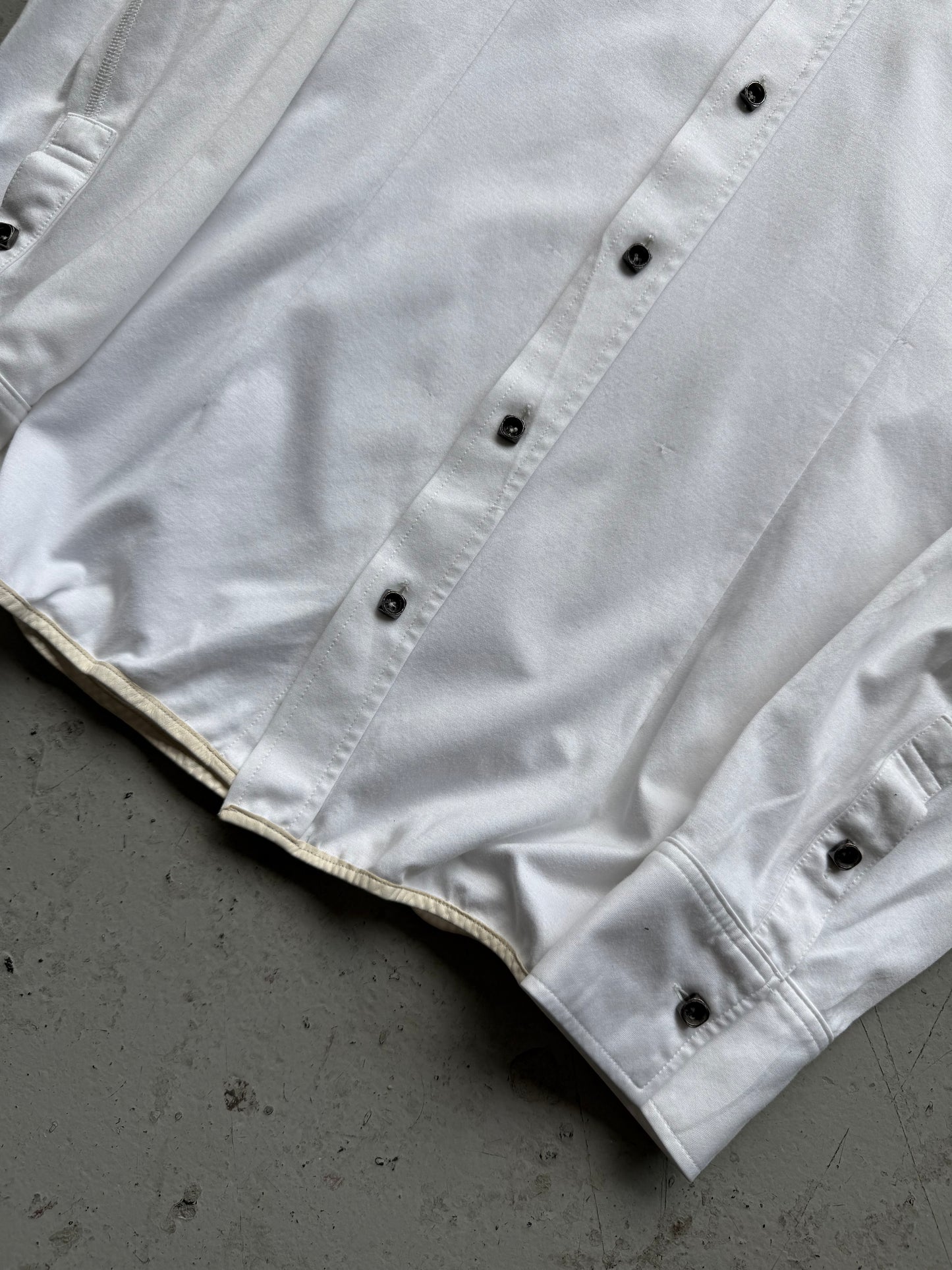 Isamu Katayama Backlash Leather Trim White Button Up Shirt (M)