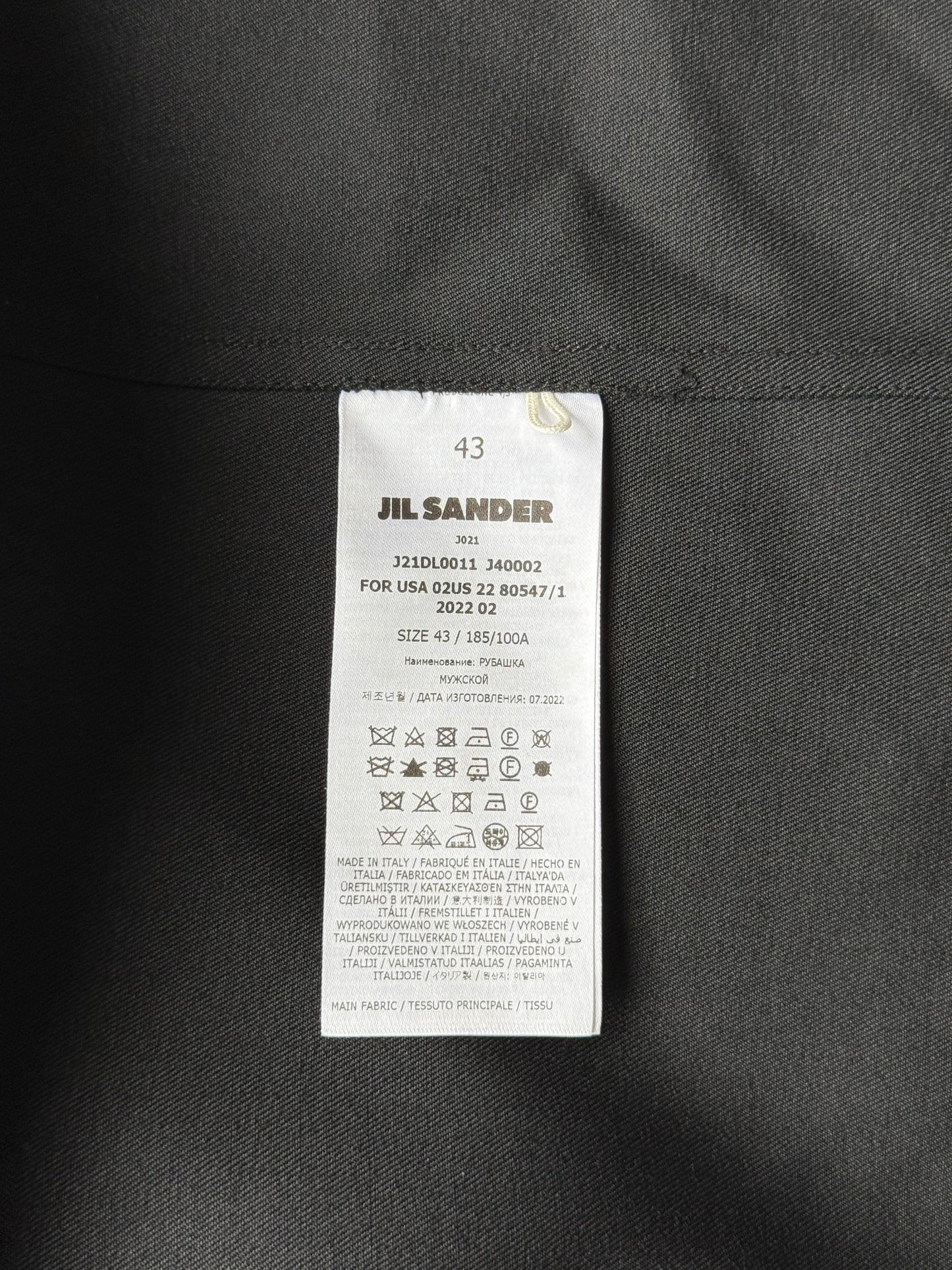 Jil Sander Black Sharp Wool Gabardine Shirt  (43)