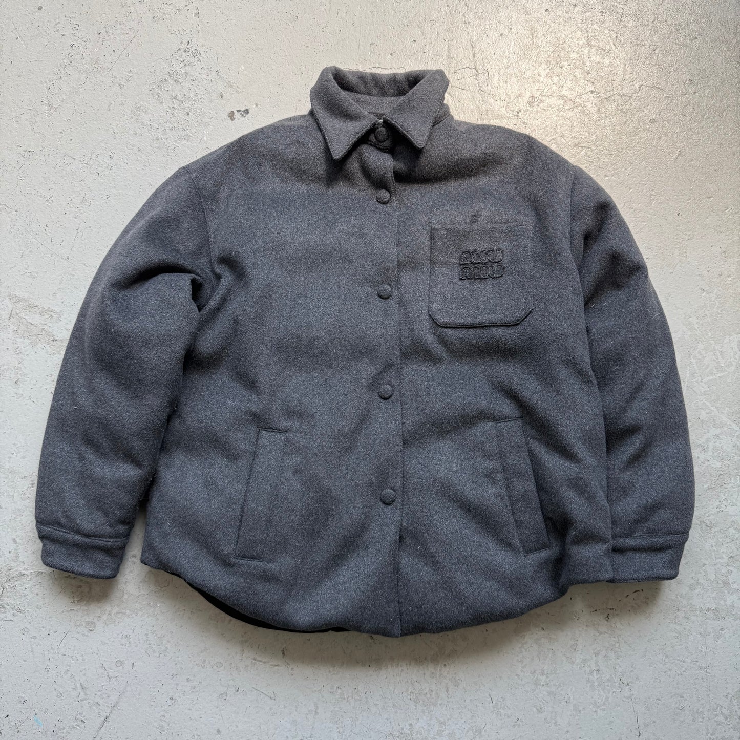 Miu Miu Logo-Embossed Felted Shirt Jacket (40)