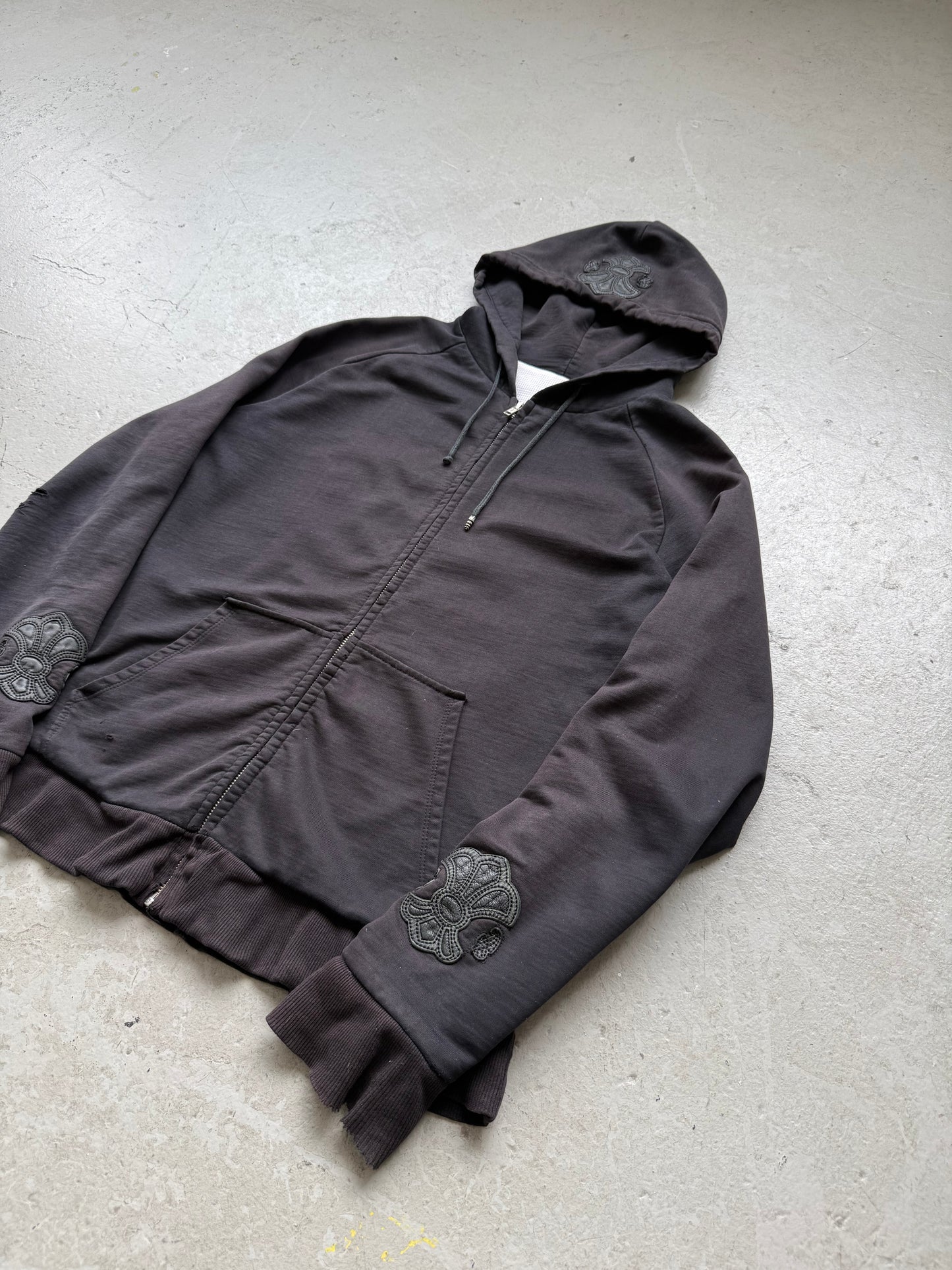 A&G Rock "Fuck You" Thermal Leather Patch Zip Up Hoodie (XL)