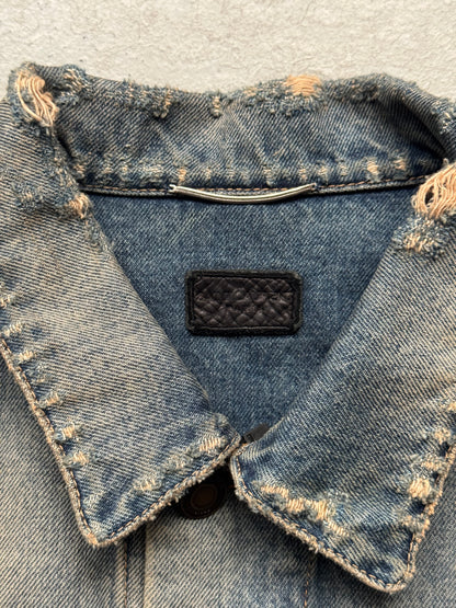 Saint Laurent Paris Light Wash Distressed Denim Jacket (XXL)