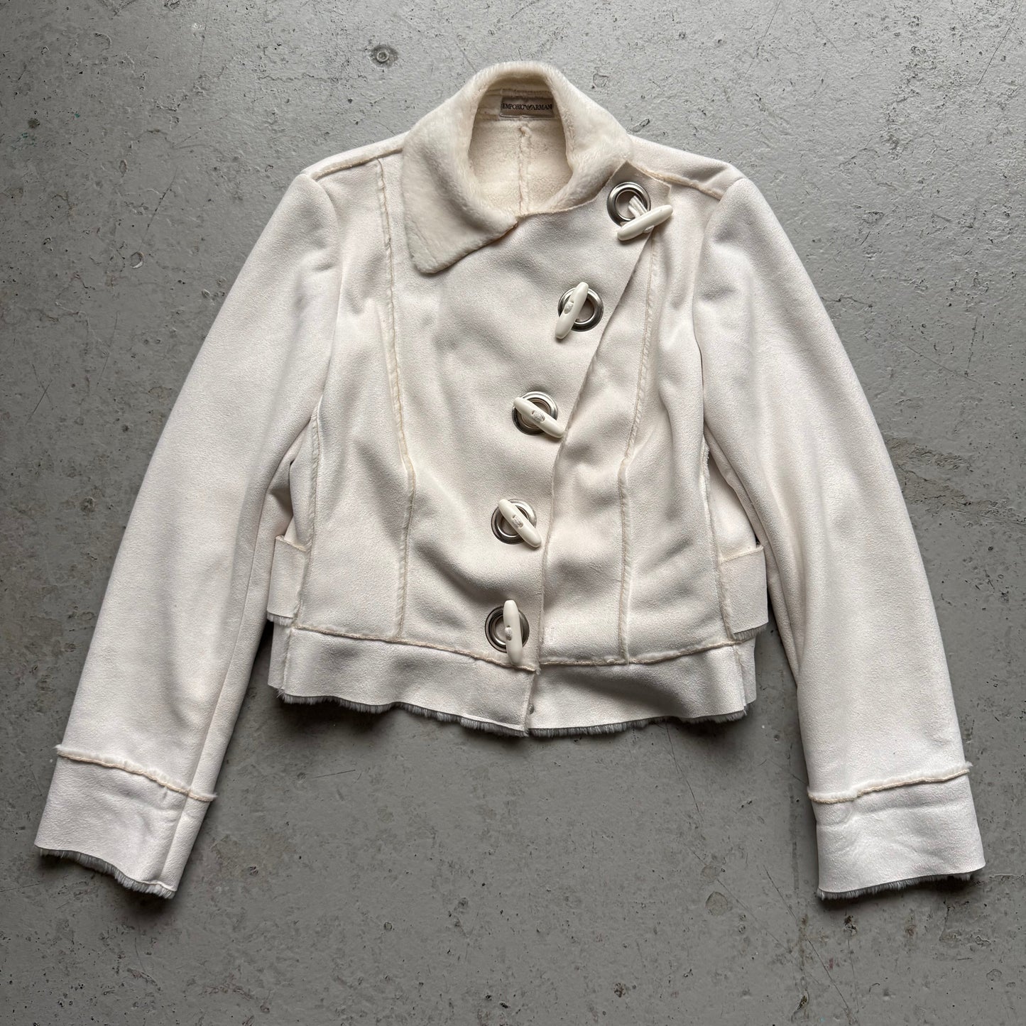 Emporio Armani White Fur Lined Asymmetrical Jacket (46)