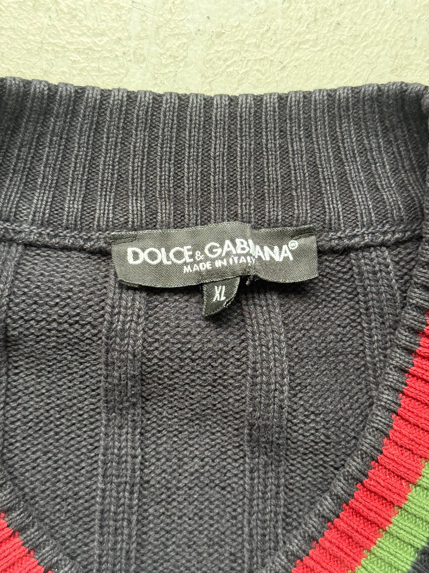 Dolce & Gabbana Green and Red Stripe V Neck Sweater (XL)