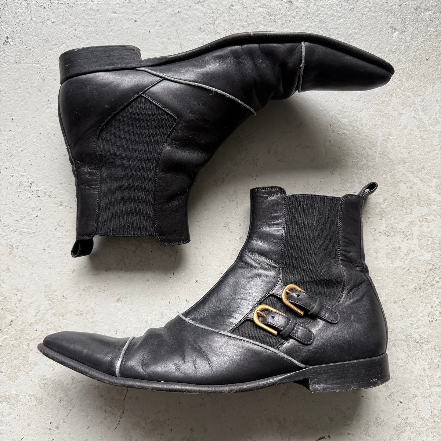 Dolce & Gabbana Black Leather Double Buckle Chelsea Boots (8)