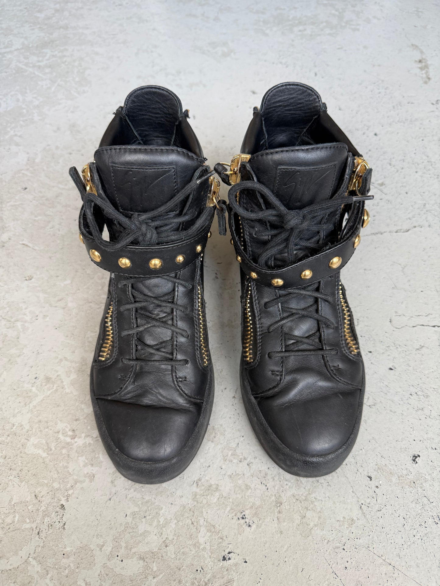Giuseppe Black Leather Gold Studded High Top Sneakers (42.5)