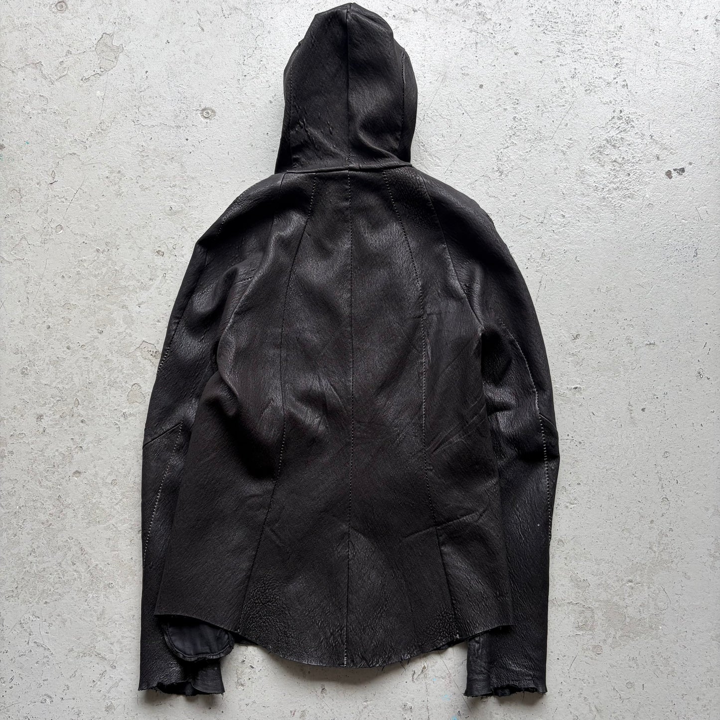 Masnada Overlock Stitch Hooded Black Lambskin Leather Jacket (52)