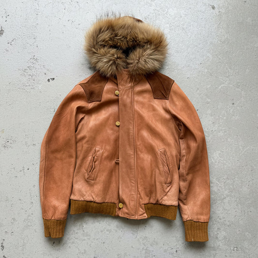 Giorgio Brato Fur Hood Leather Jacket (50)