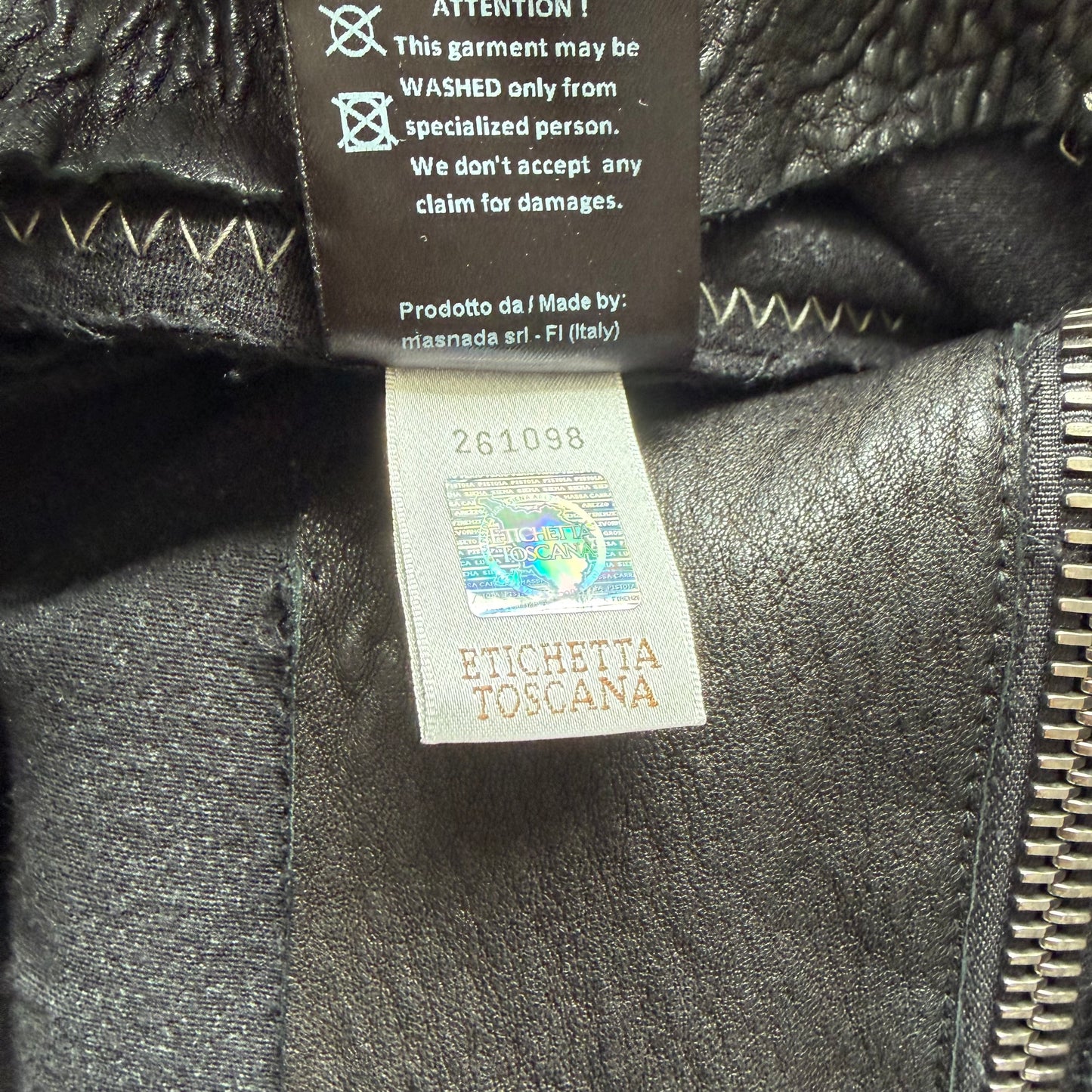 Masnada Overlock Stitch Hooded Black Lambskin Leather Jacket (52)