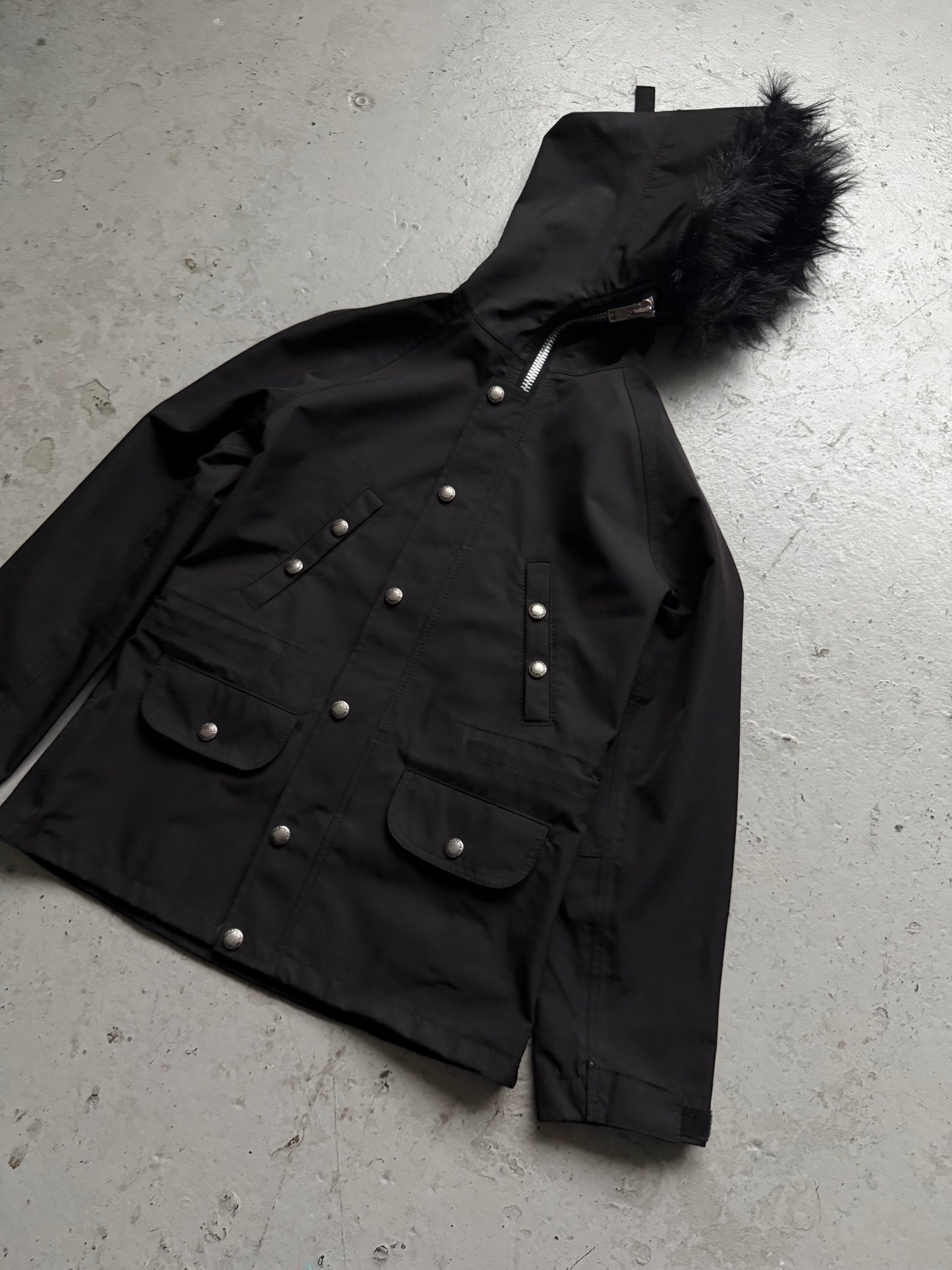 Junya Watanabe Comme Des Garcons Gore-Tex Black Fur Hooded Jacket (S)