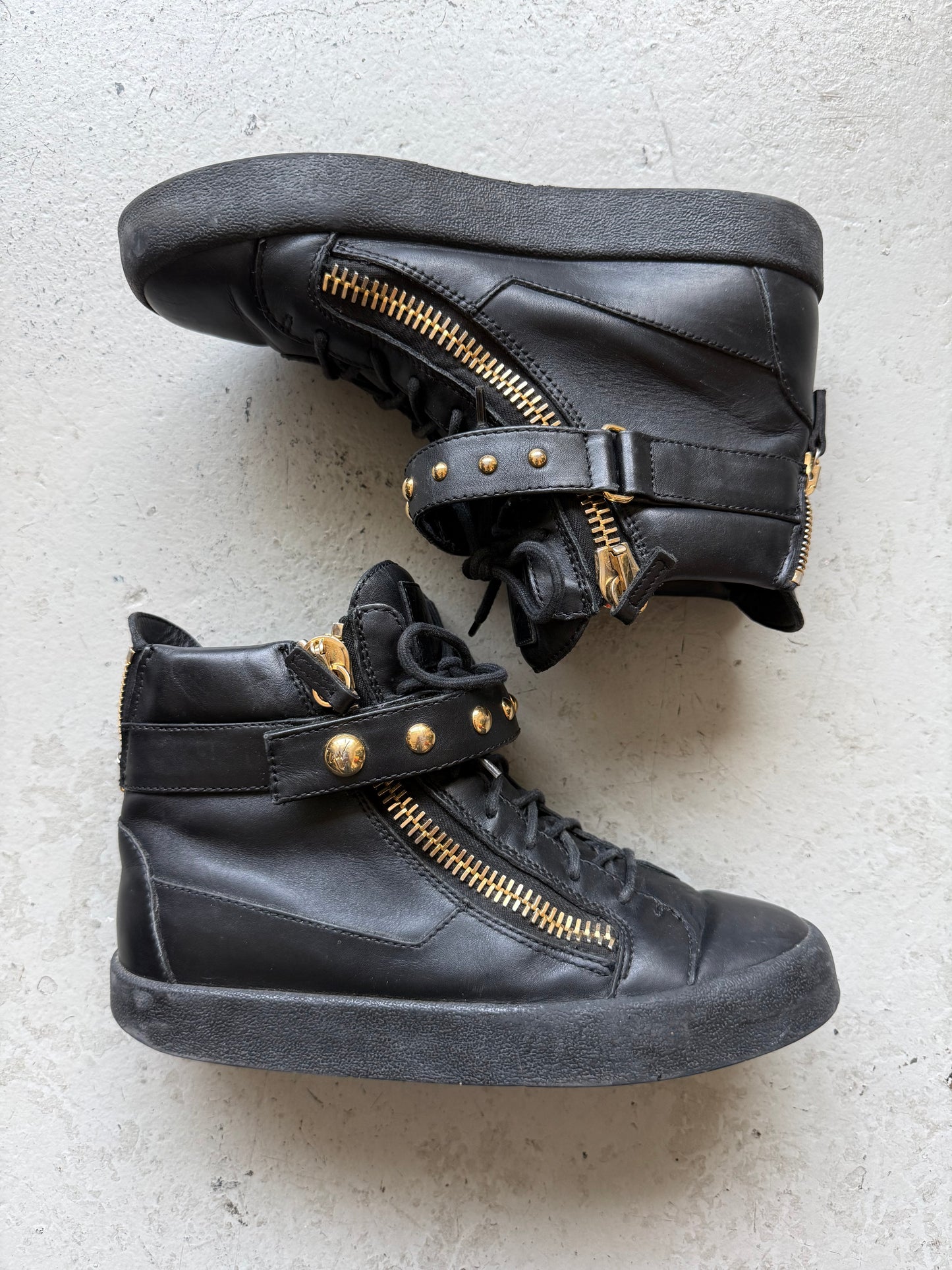 Giuseppe Black Leather Gold Studded High Top Sneakers (42.5)