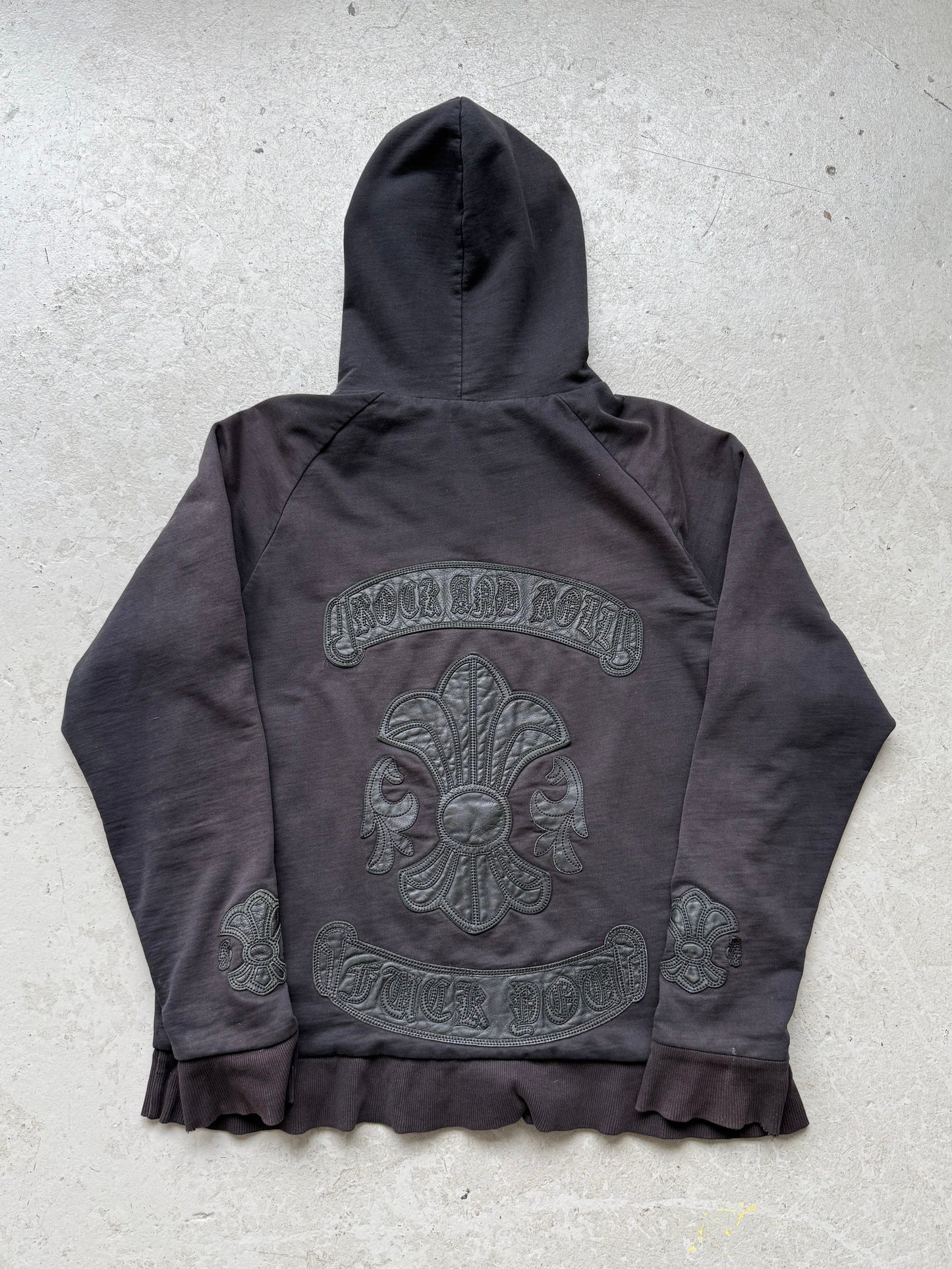 A&G Rock "Fuck You" Thermal Leather Patch Zip Up Hoodie (XL)