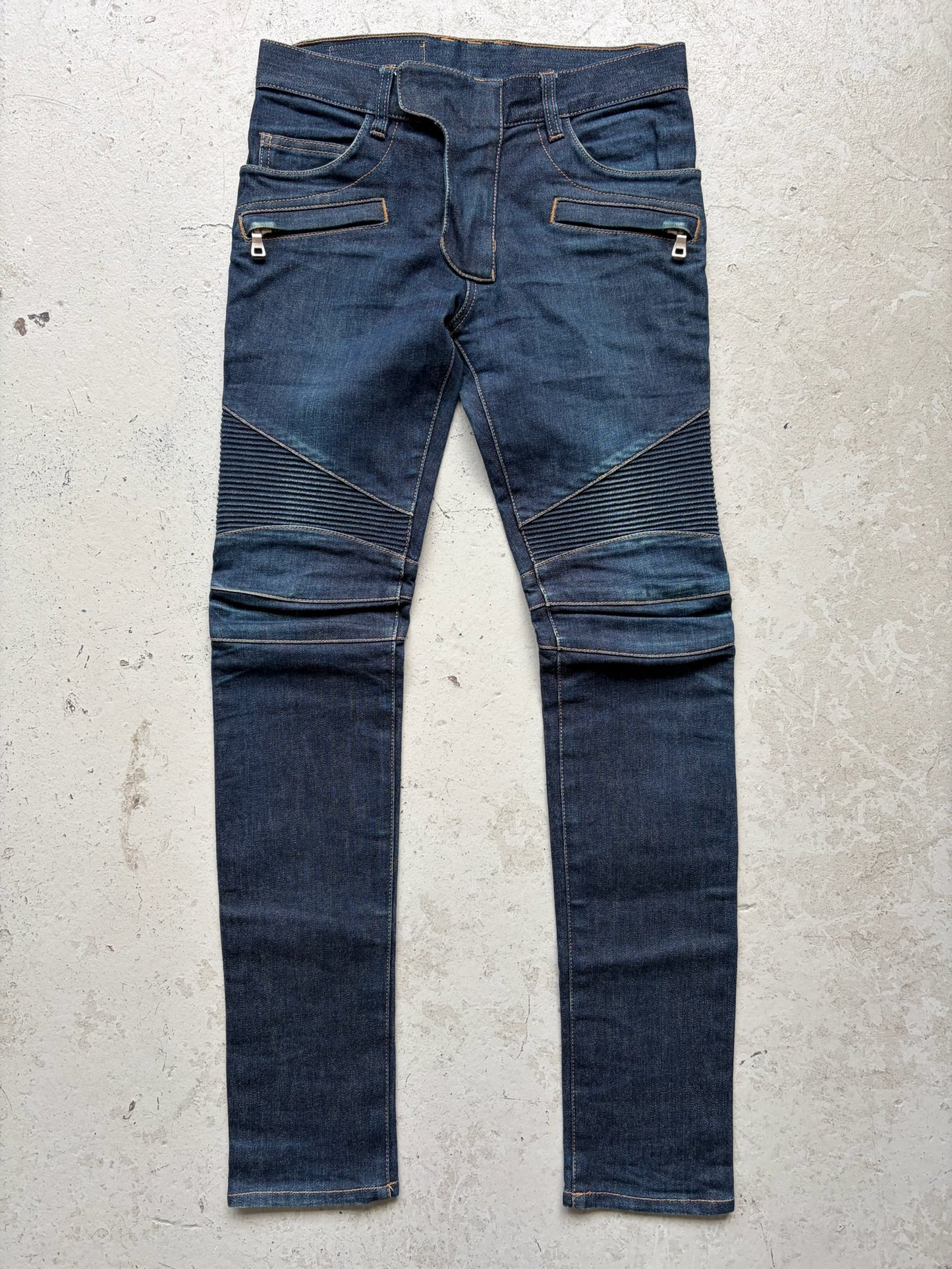Balmain Blue Denim Biker Pants (27)