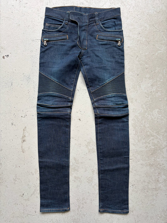 Balmain Blue Denim Biker Pants (27)