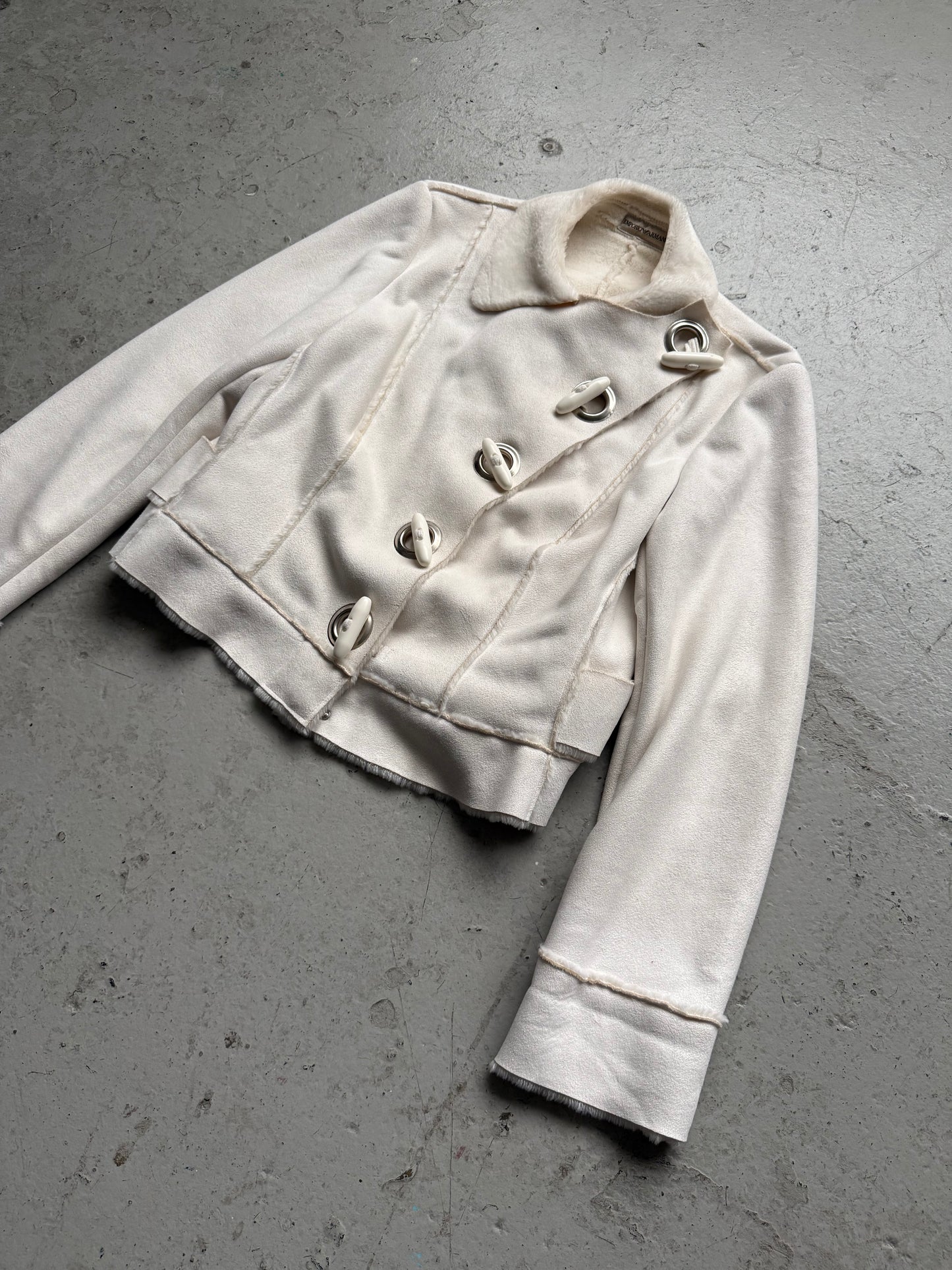 Emporio Armani White Fur Lined Asymmetrical Jacket (46)