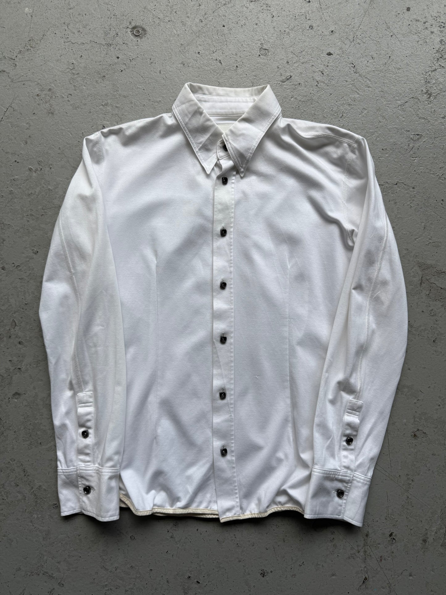Isamu Katayama Backlash Leather Trim White Button Up Shirt (M)