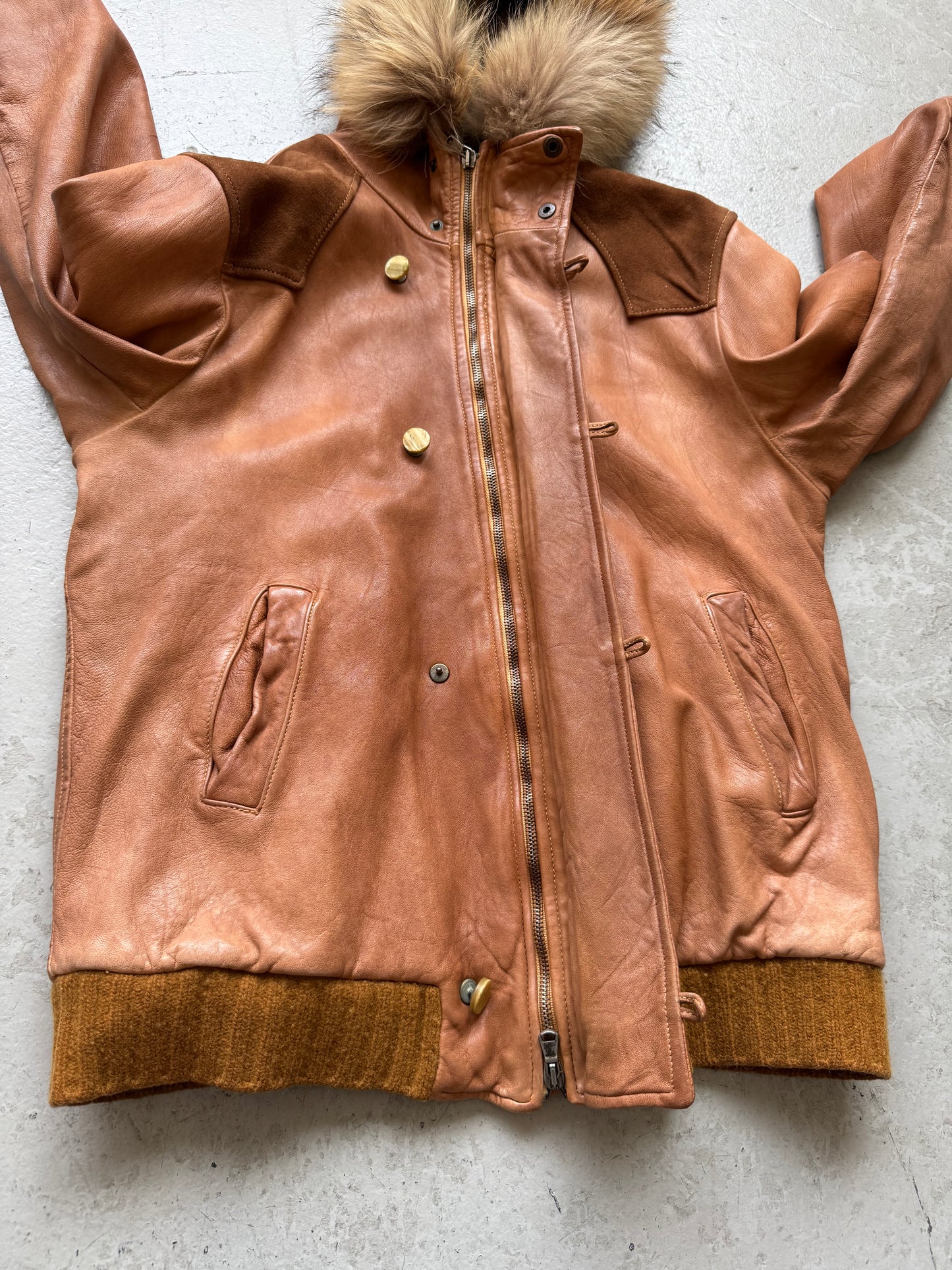 Giorgio Brato Fur Hood Leather Jacket (50)