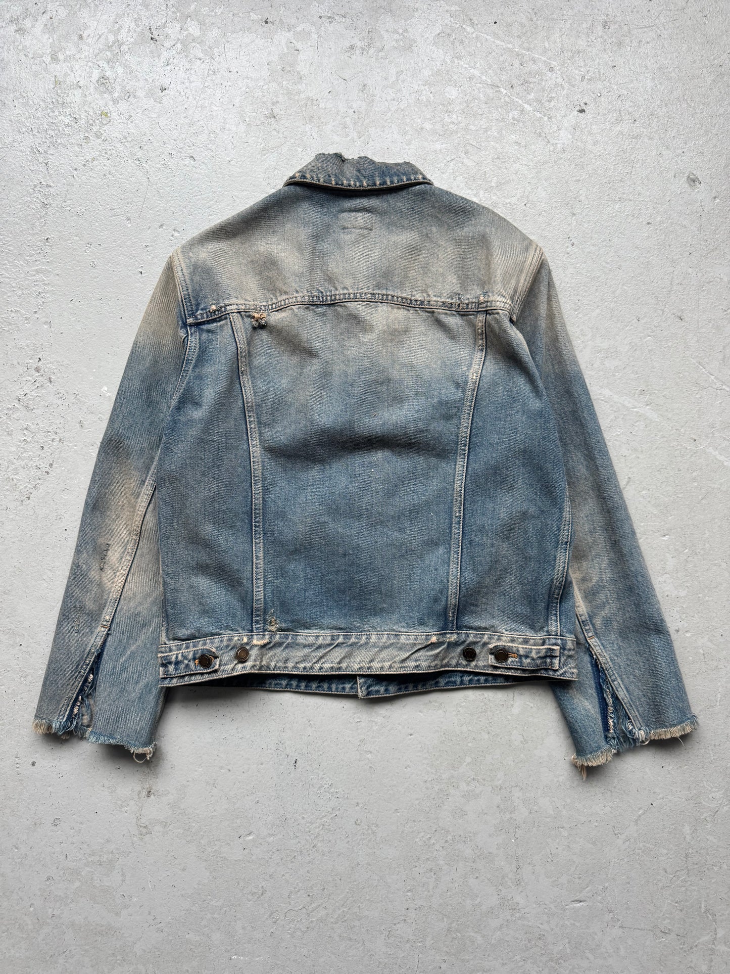 Saint Laurent Paris Light Wash Distressed Denim Jacket (XXL)