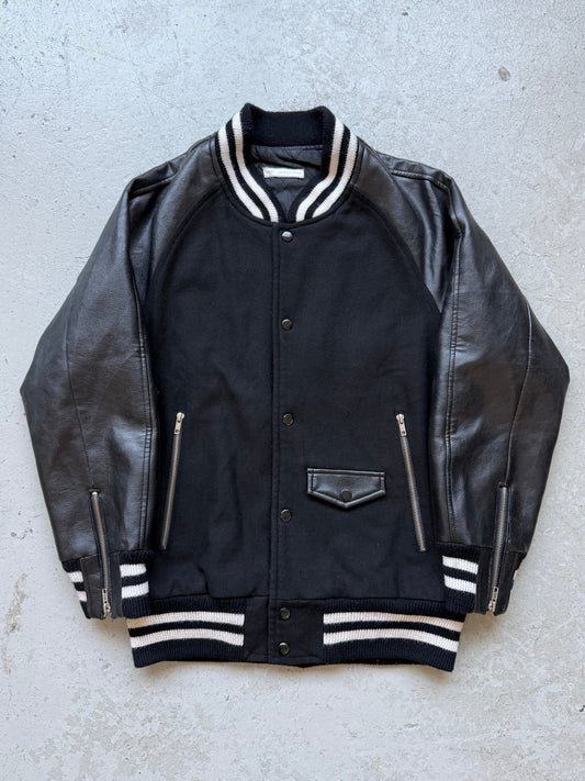 Number (N)ine Black Varsity Jacket With Leather Sleeves (3)