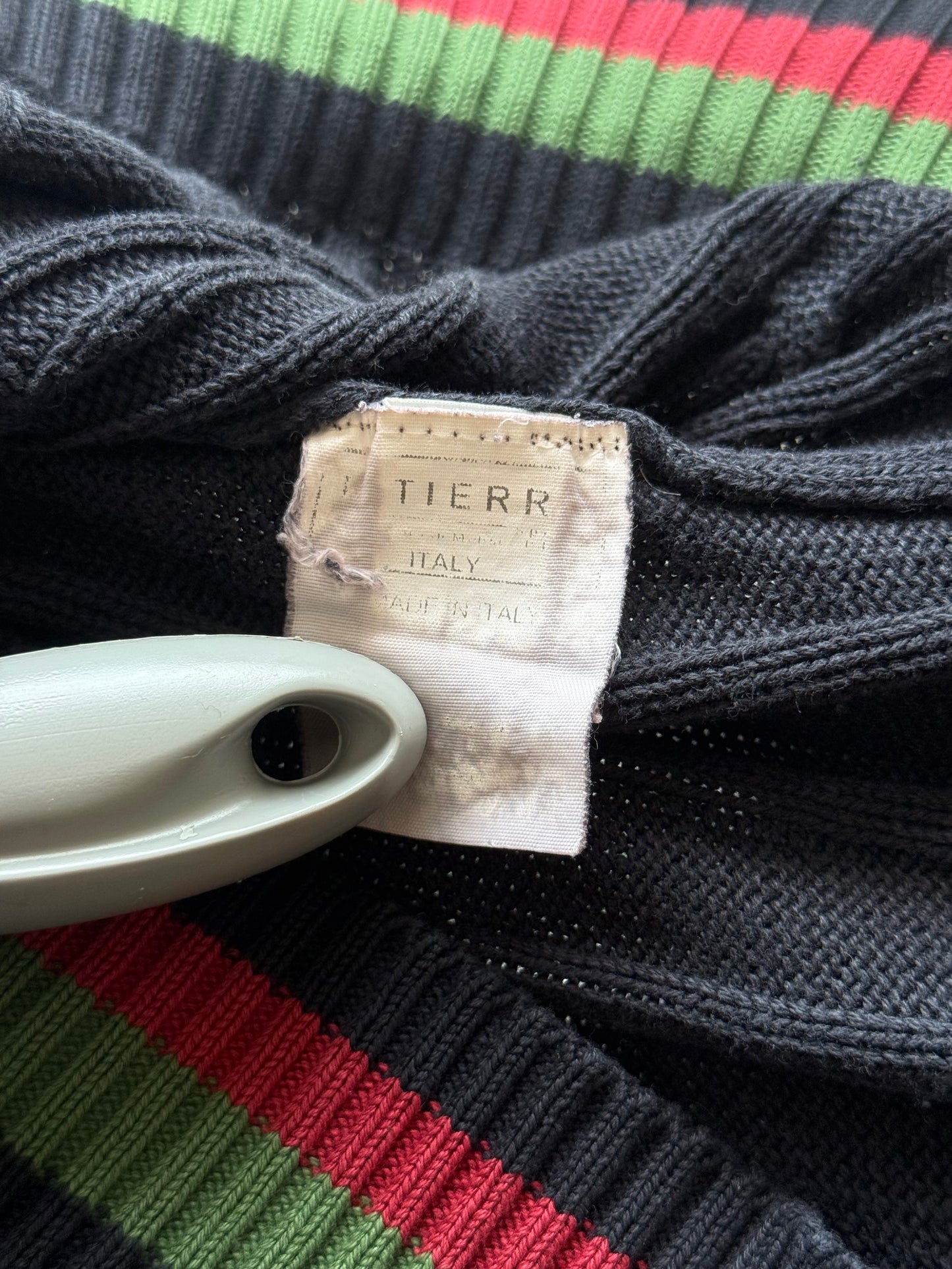 Dolce & Gabbana Green and Red Stripe V Neck Sweater (XL)