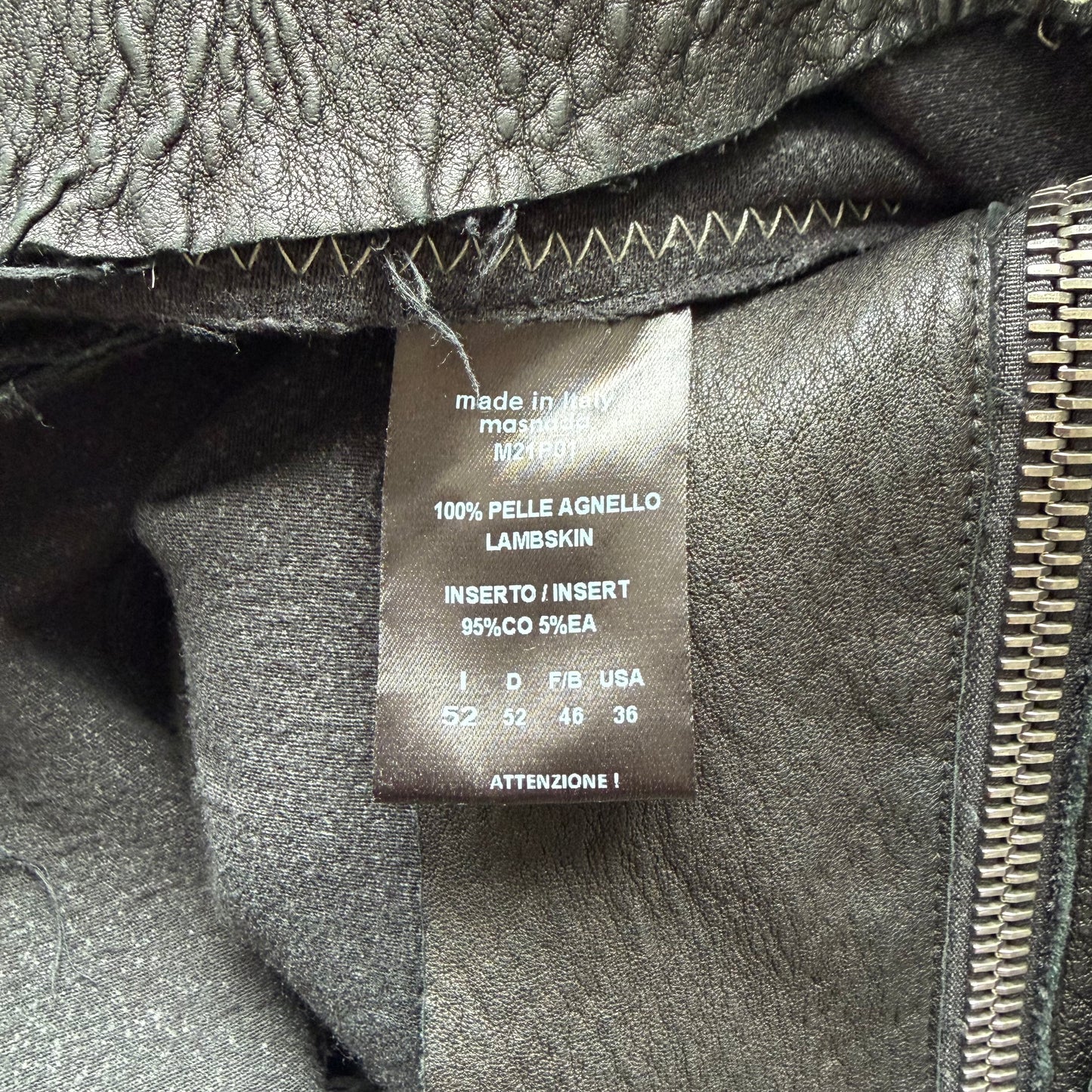 Masnada Overlock Stitch Hooded Black Lambskin Leather Jacket (52)