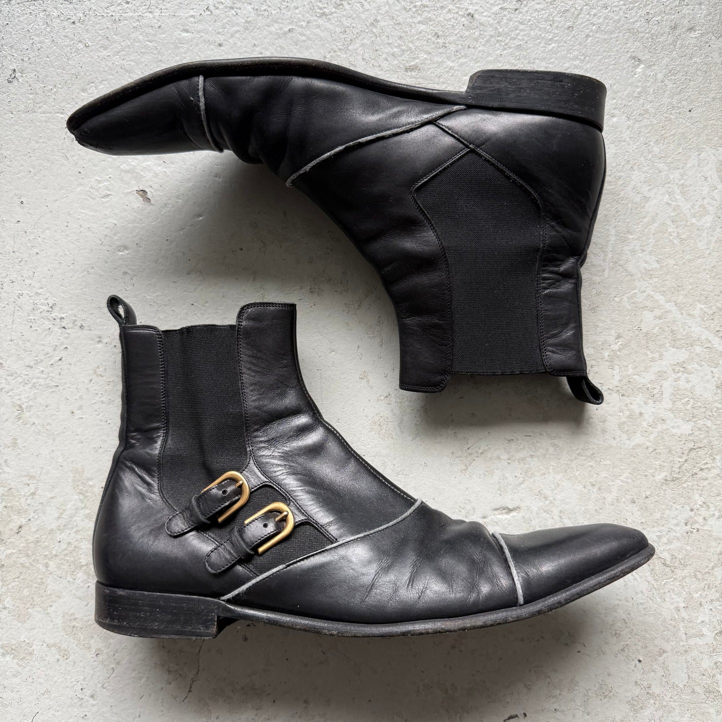 Dolce & Gabbana Black Leather Double Buckle Chelsea Boots (8)