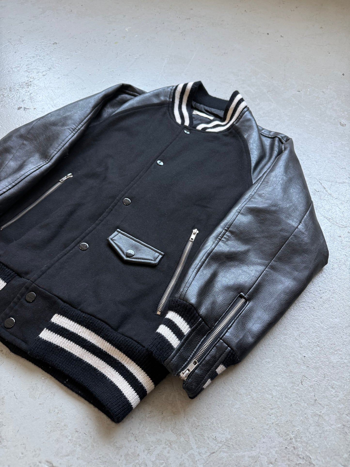 Number (N)ine Black Varsity Jacket With Leather Sleeves (3)