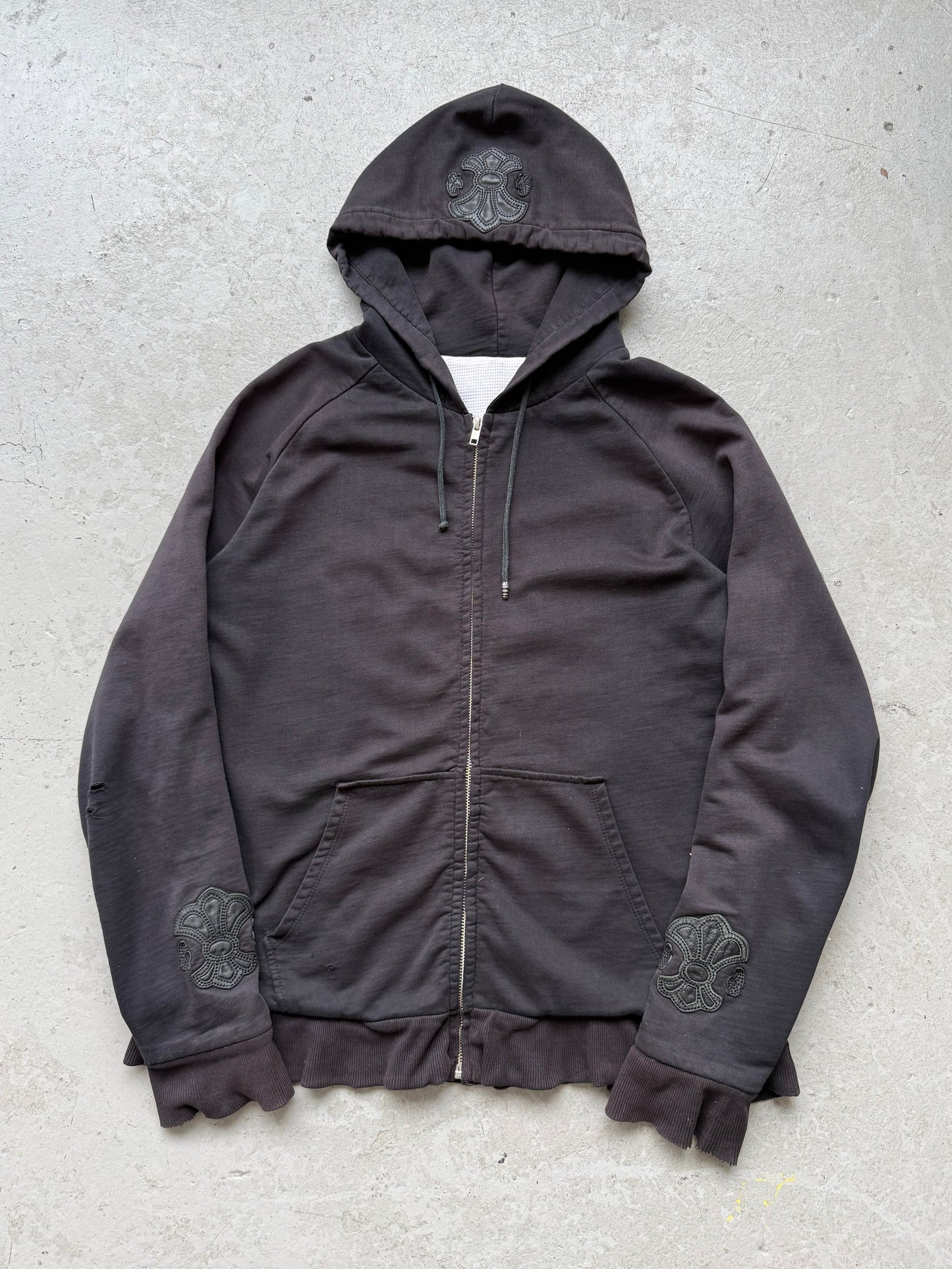 A&G Rock "Fuck You" Thermal Leather Patch Zip Up Hoodie (XL)