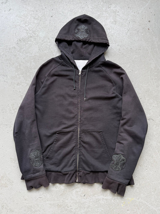A&G Rock "Fuck You" Thermal Leather Patch Zip Up Hoodie (XL)