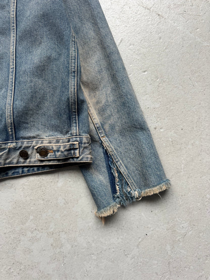 Saint Laurent Paris Light Wash Distressed Denim Jacket (XXL)