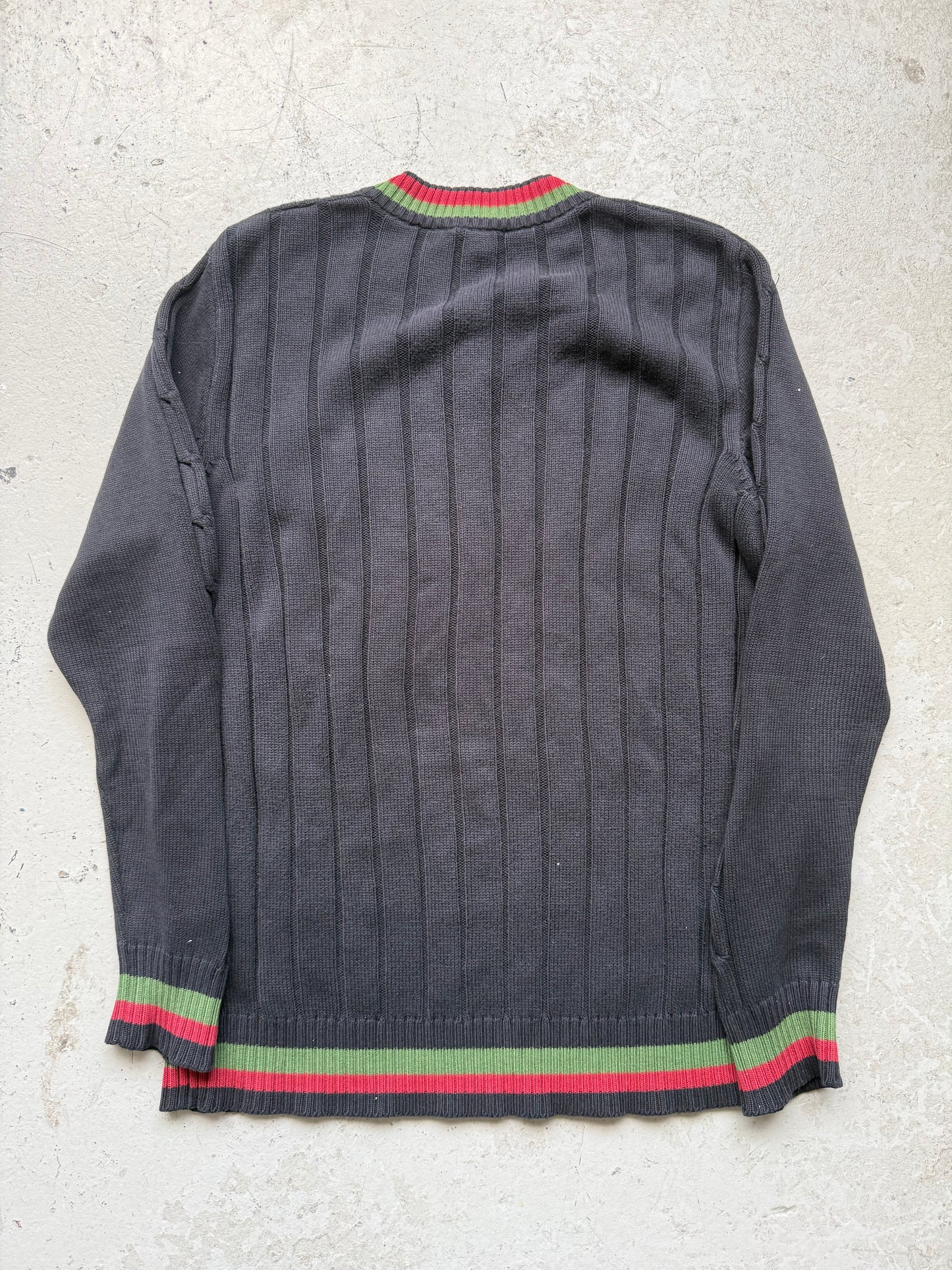 Dolce & Gabbana Green and Red Stripe V Neck Sweater (XL)