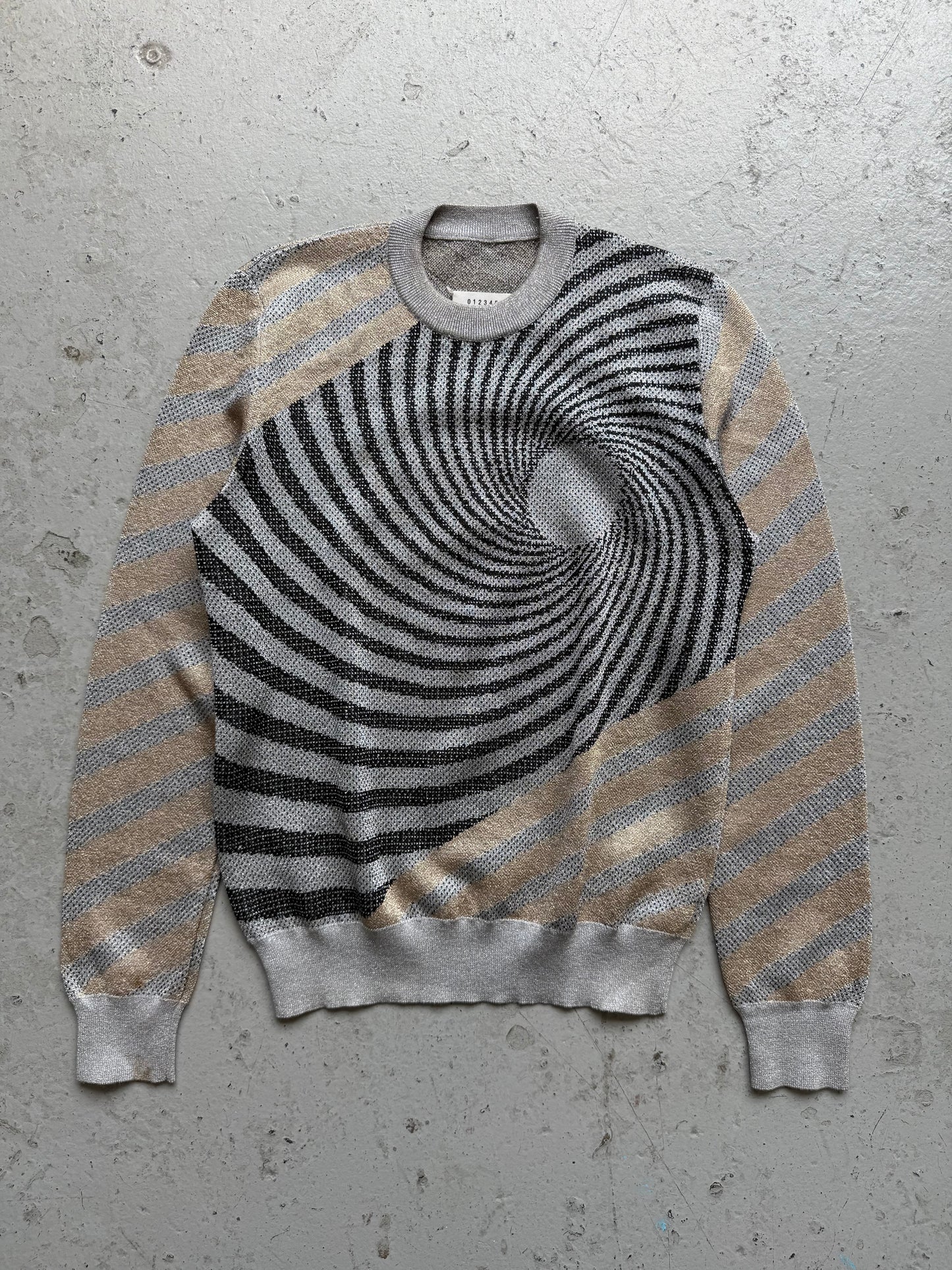Maison Margiela Metallic Spiral Silver Knit Sweater  (M)