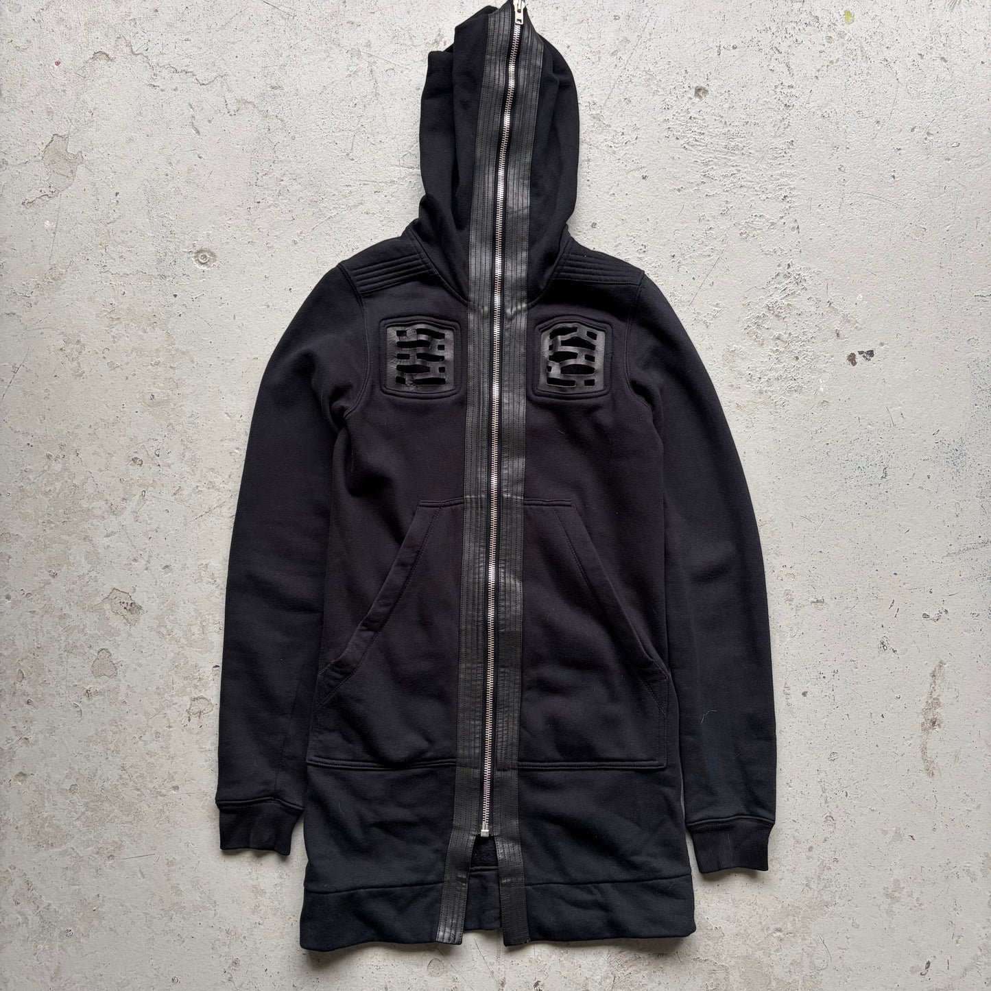 Rick Owens SS14 VICIOUS Leather Trim Black Gimp Hoodie (XS)