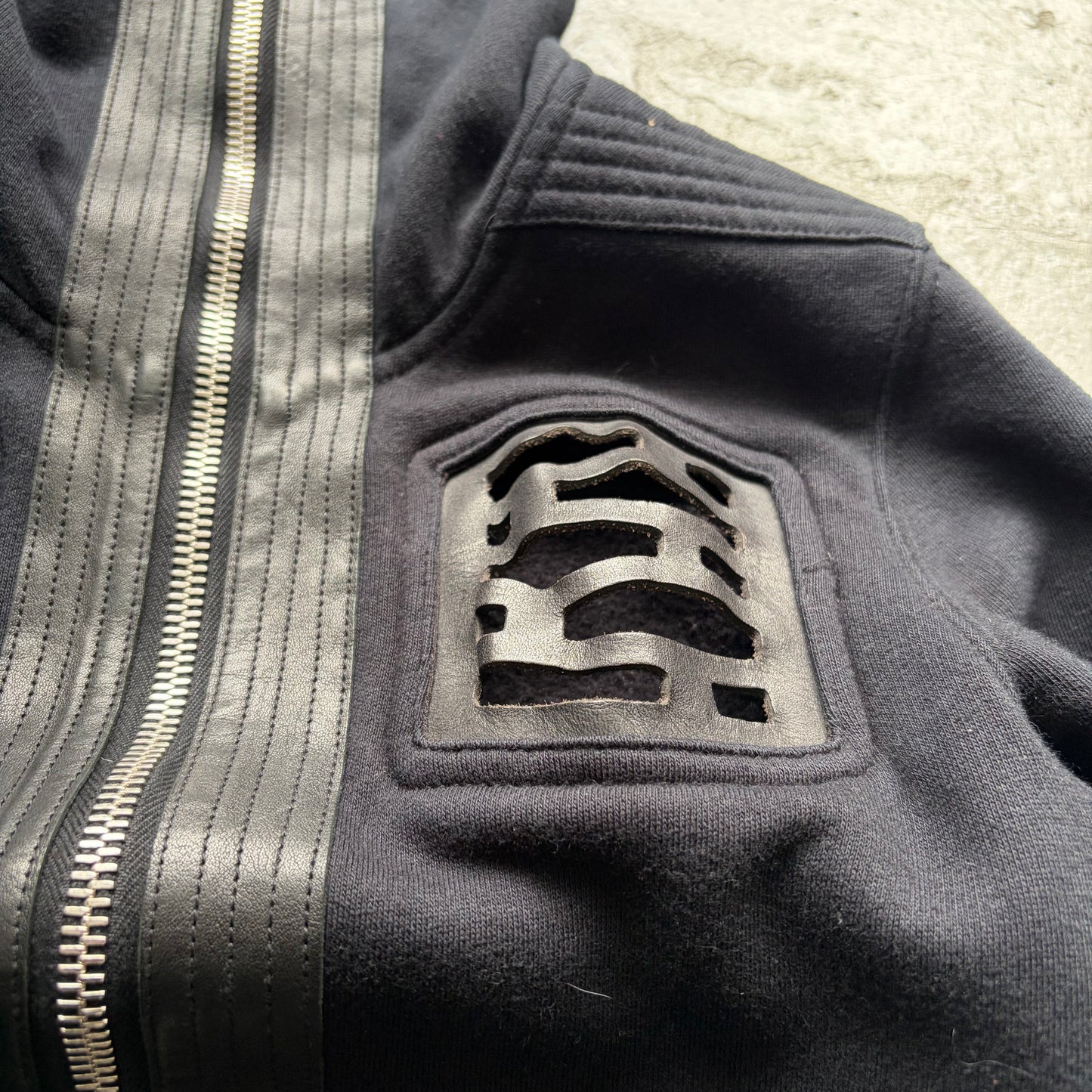 Rick Owens SS14 VICIOUS Leather Trim Black Gimp Hoodie (XS)