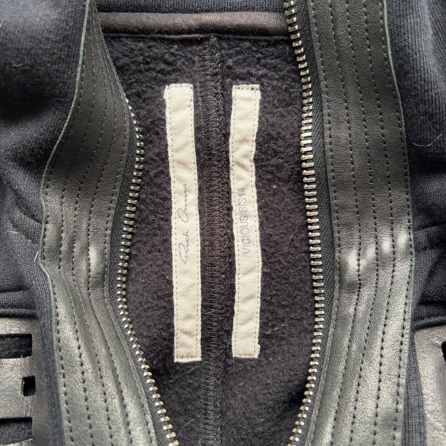 Rick Owens SS14 VICIOUS Leather Trim Black Gimp Hoodie (XS)