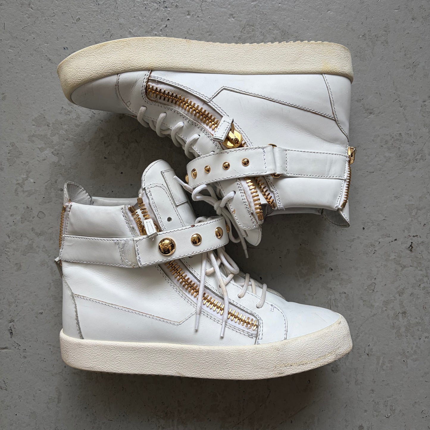 Giuseppe White and Gold Studded High Top Sneakers (42)