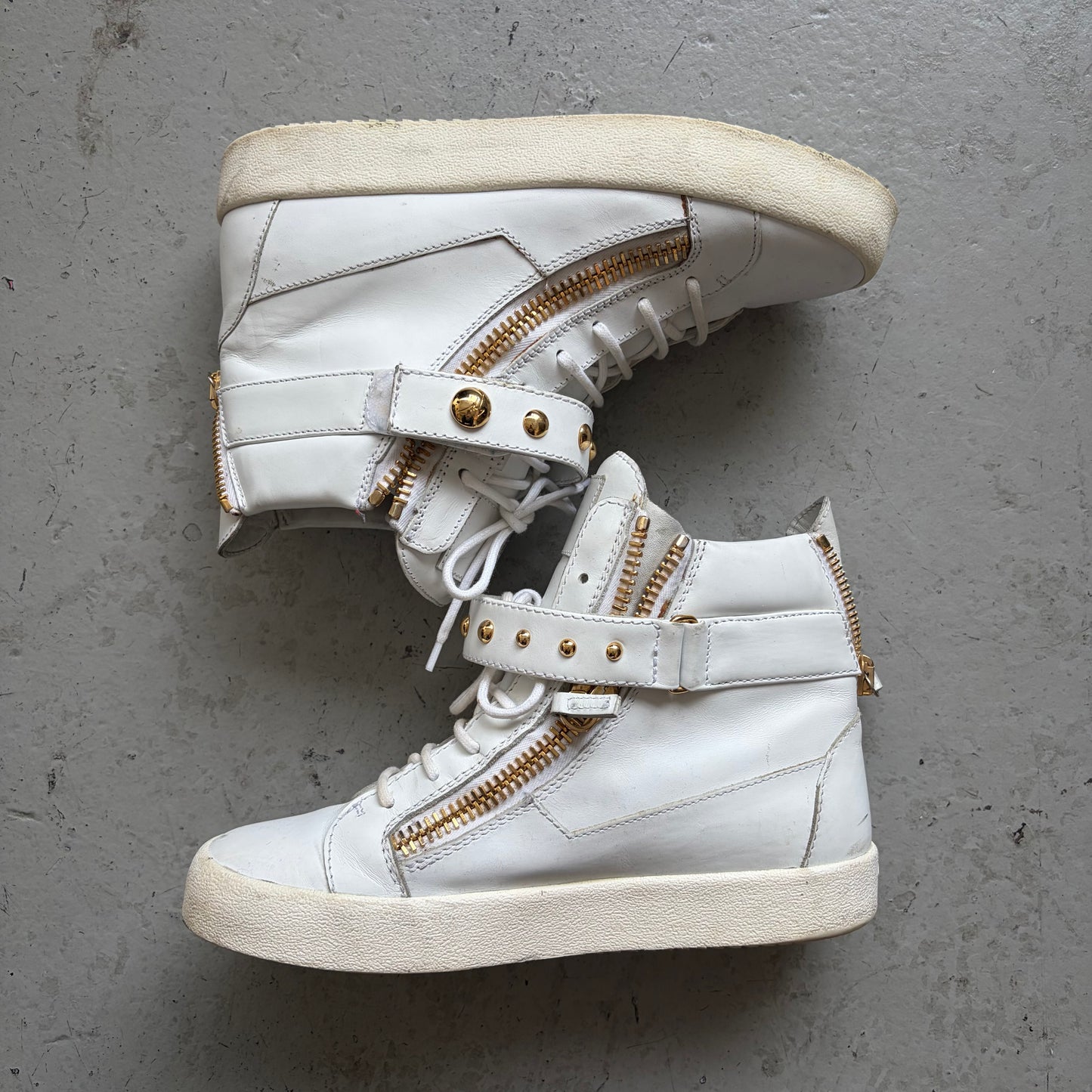 Giuseppe White and Gold Studded High Top Sneakers (42)