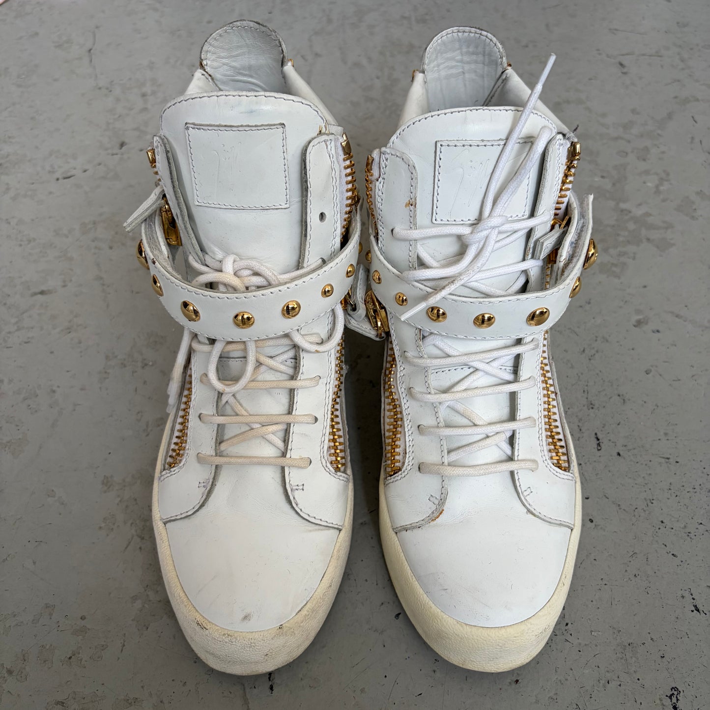 Giuseppe White and Gold Studded High Top Sneakers (42)